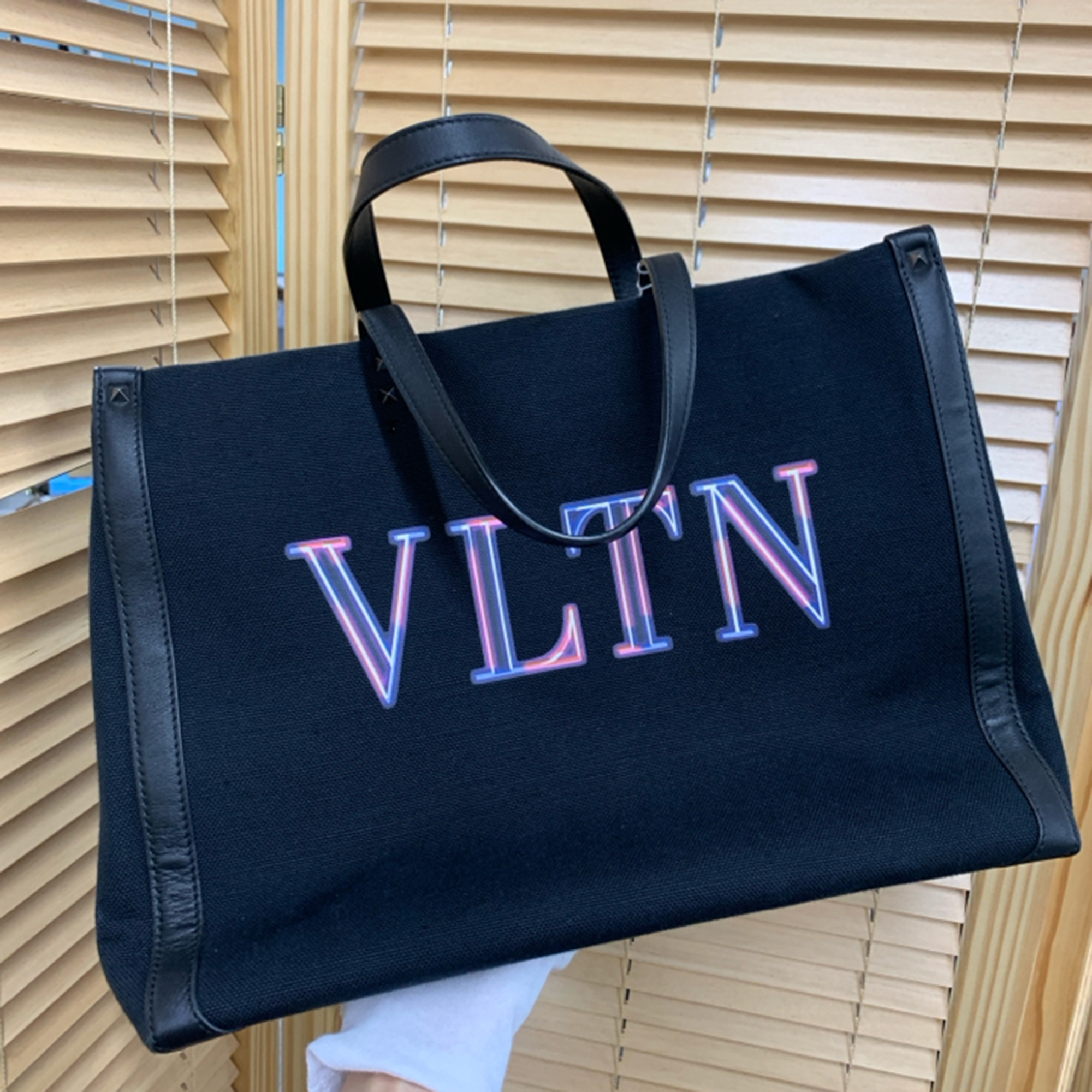 

Valentino Black Canvas VLTN Tote Bag