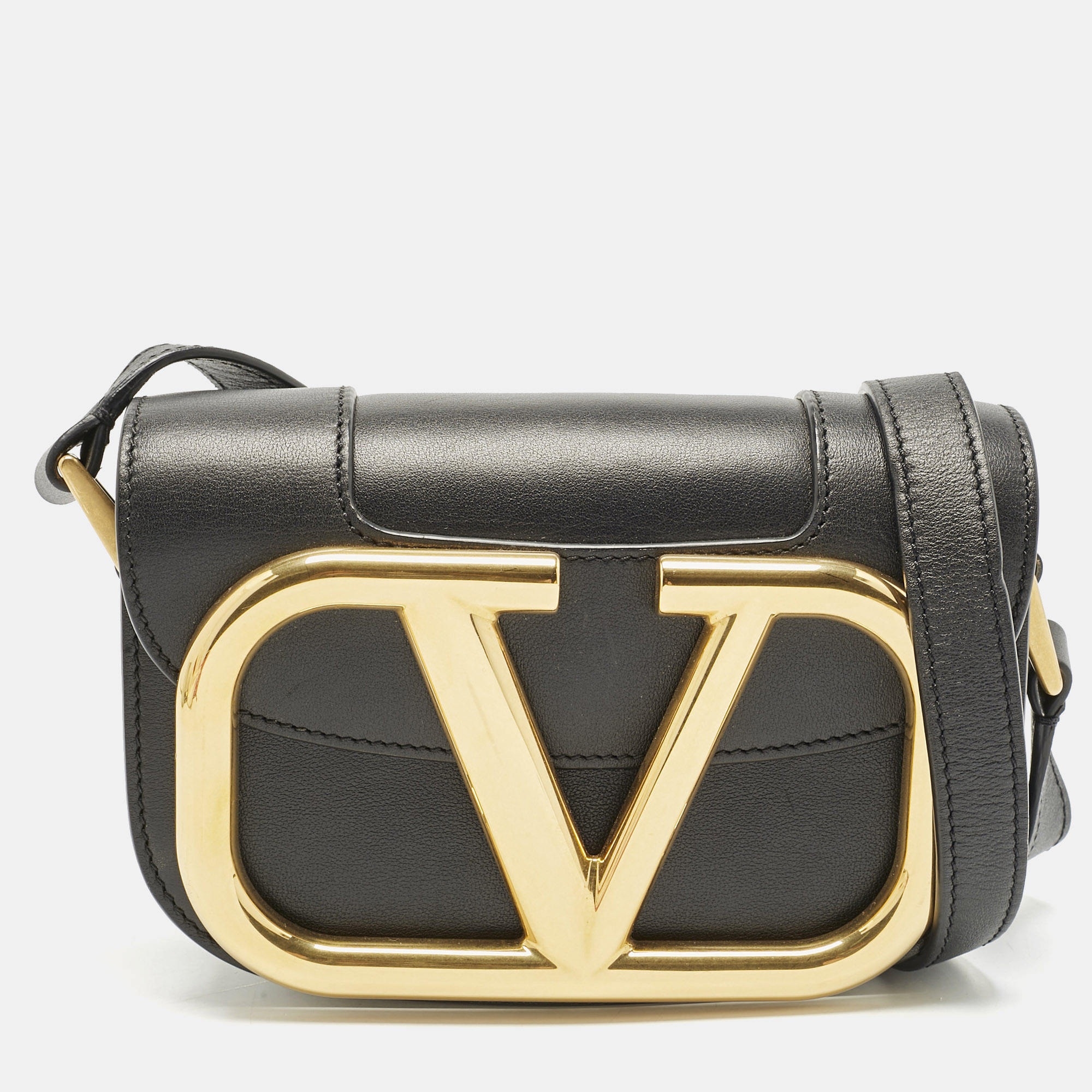 

Valentino Black Leather  Supervee Crossbody Bag