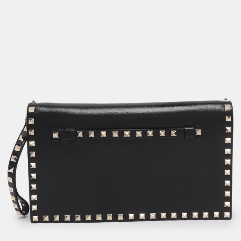 

Valentino Black Leather Rockstud Wristlet Clutch