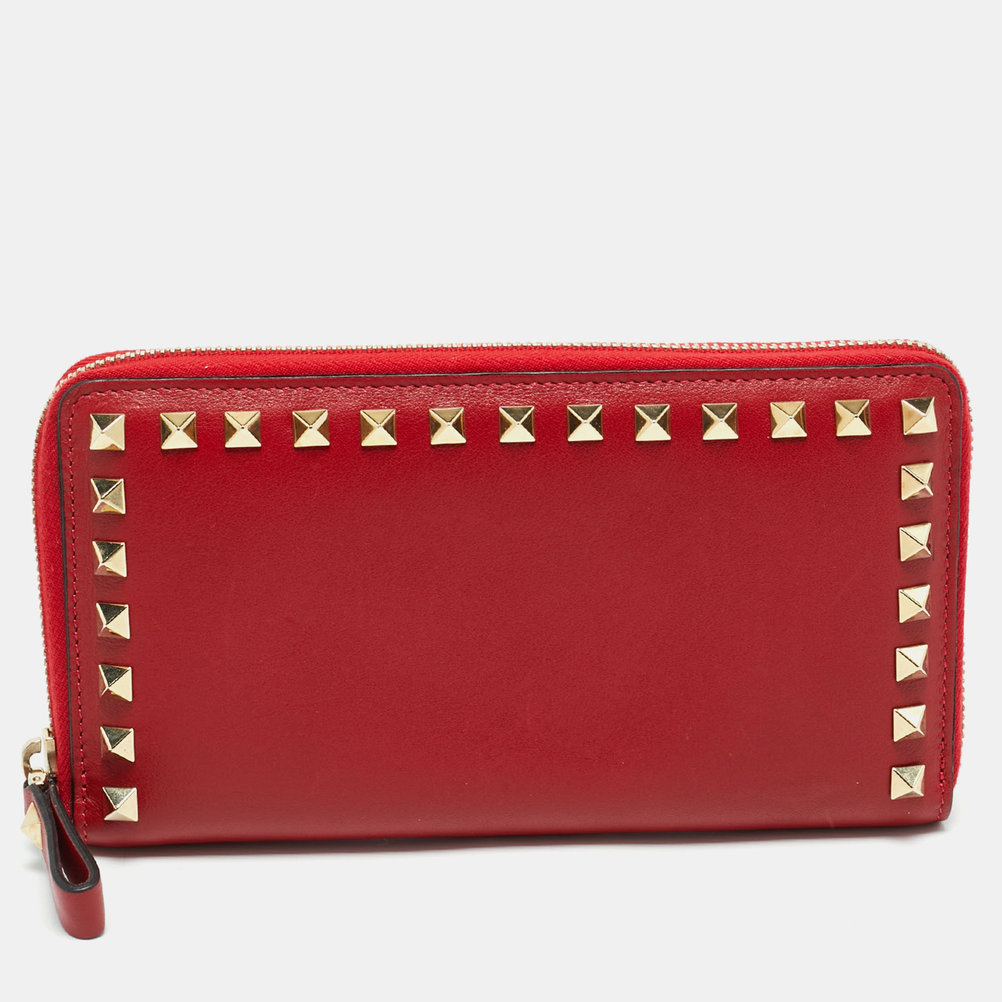 

Valentino Red Leather Rockstud Zip Continental Wallet