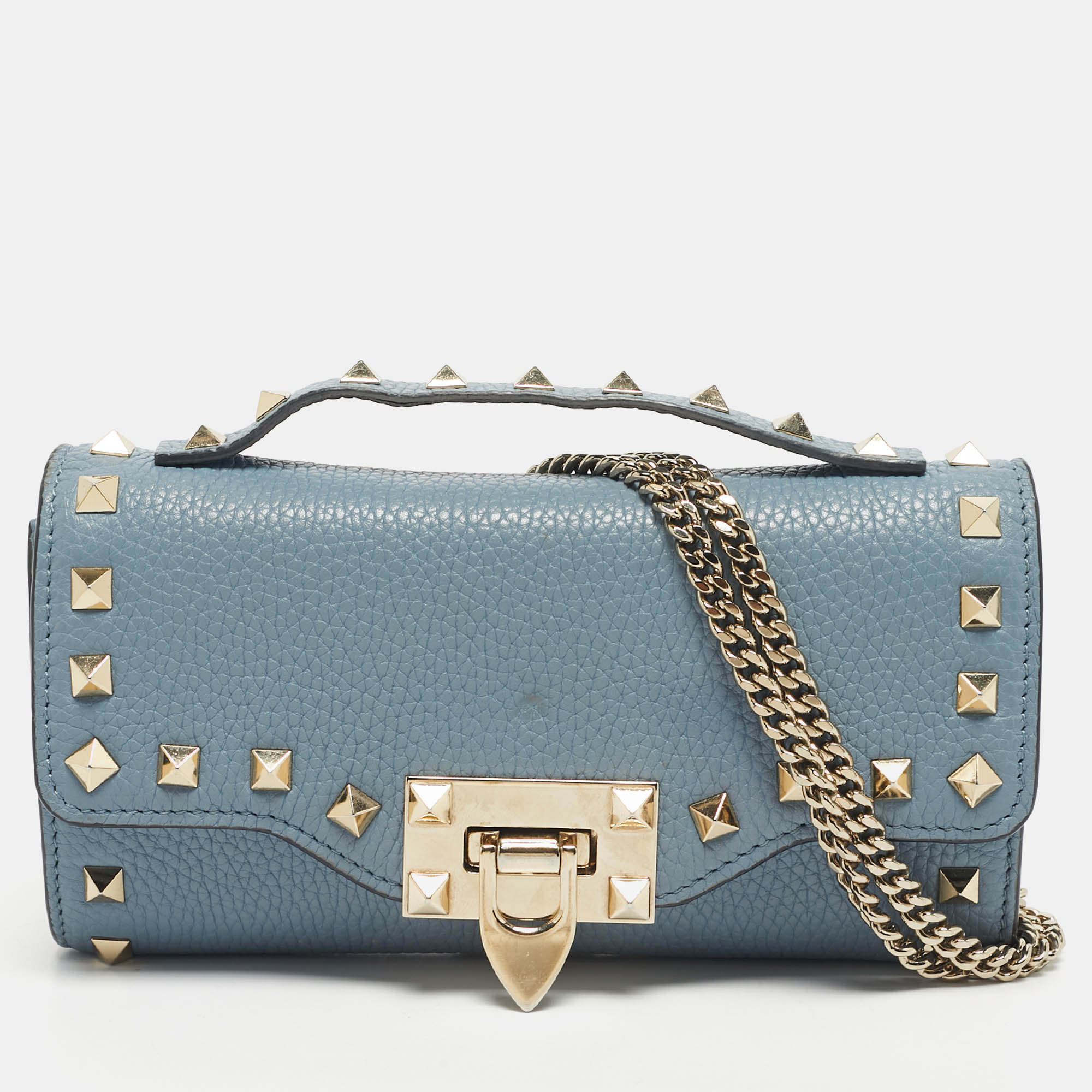 

Valentino Light Blue Leather Rockstud Flap Crossbody Bag