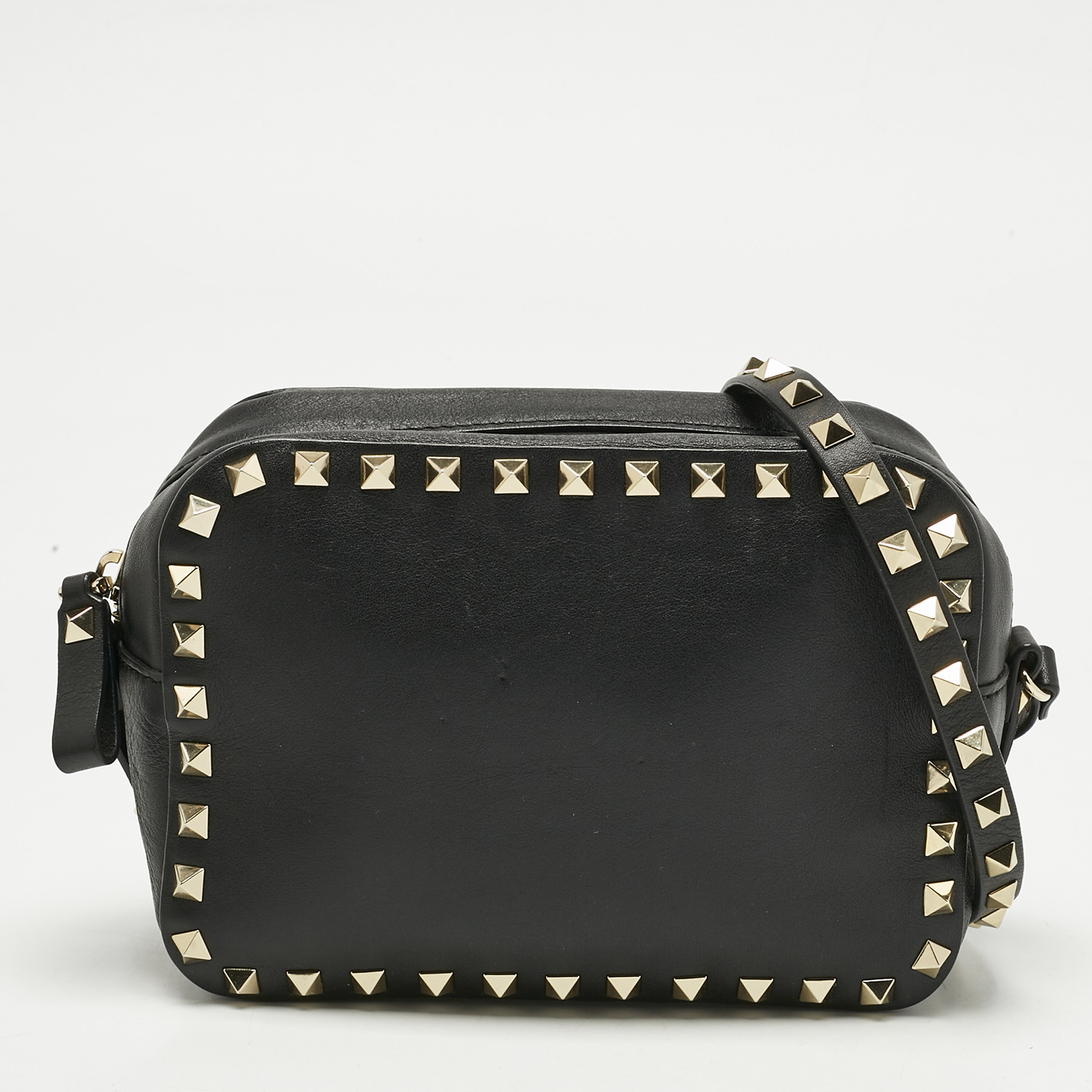 

Valentino Black Leather Rockstud Camera Crossbody Bag