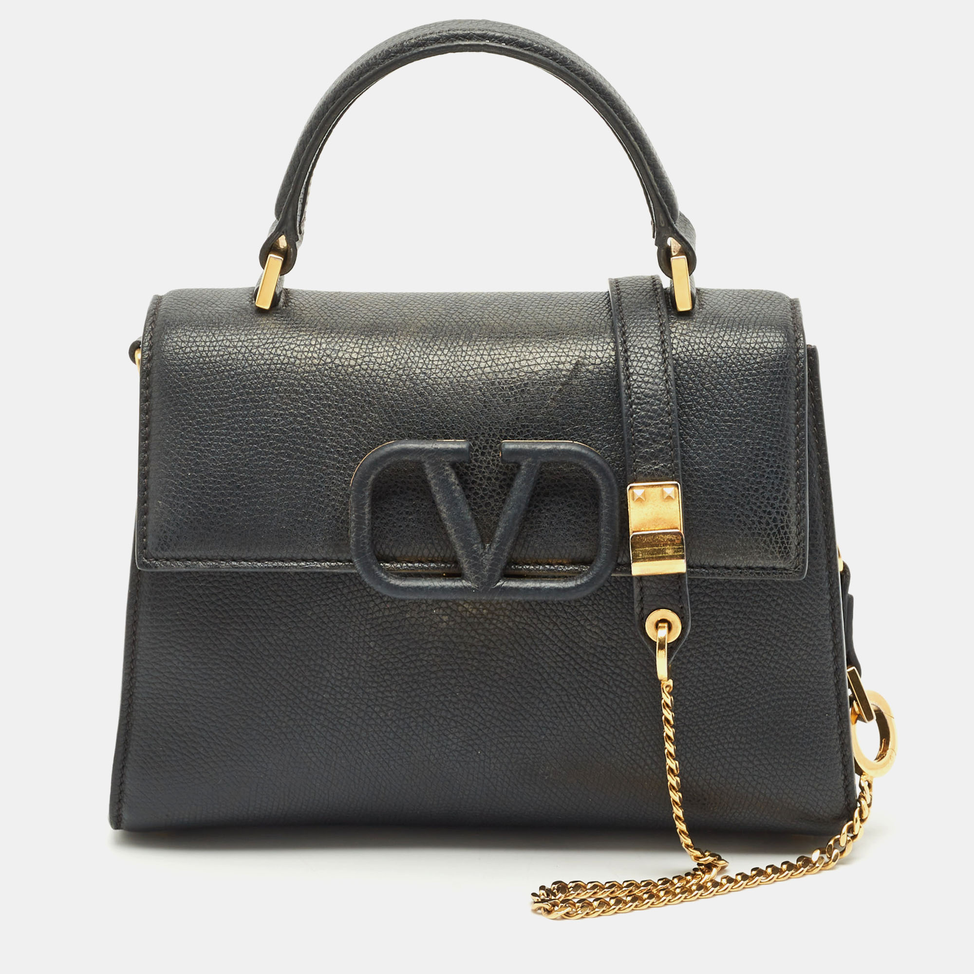 

Valentino Black Leather Small VSling Top Handle Bag