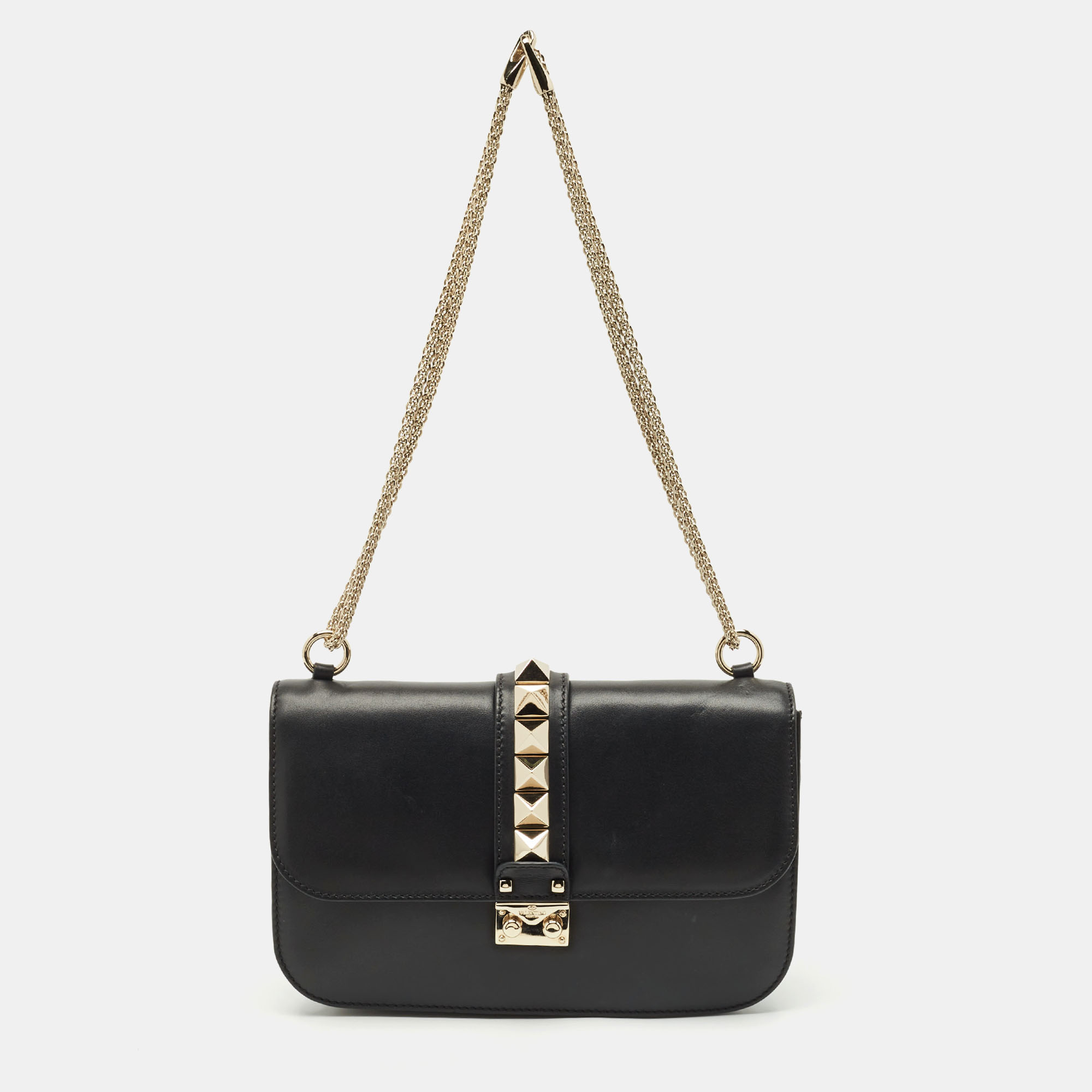 

Valentino Black Leather Medium Rockstud Glam Lock Shoulder Bag
