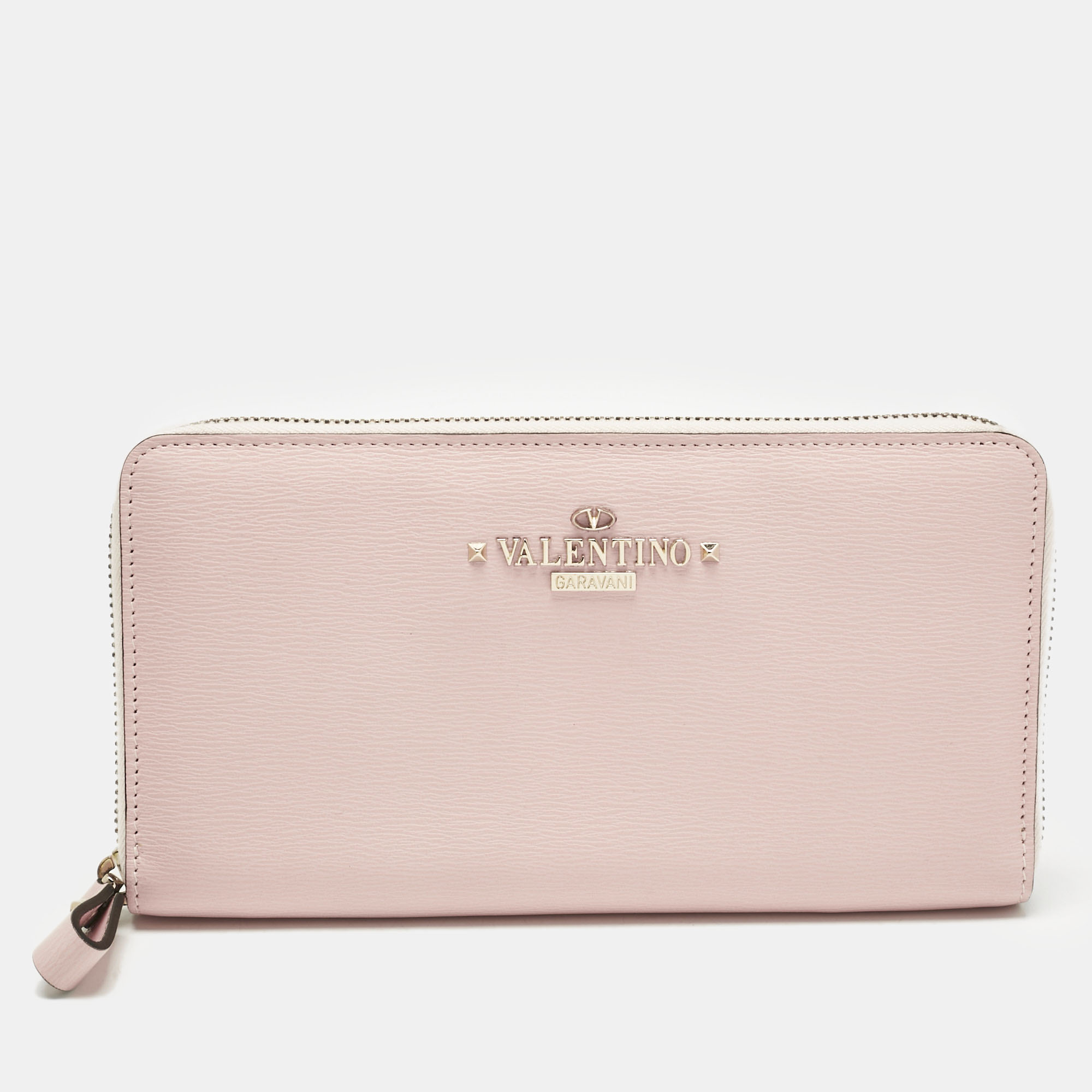 

Valentino Light Pink Leather Rockstud Zip Continental Wallet