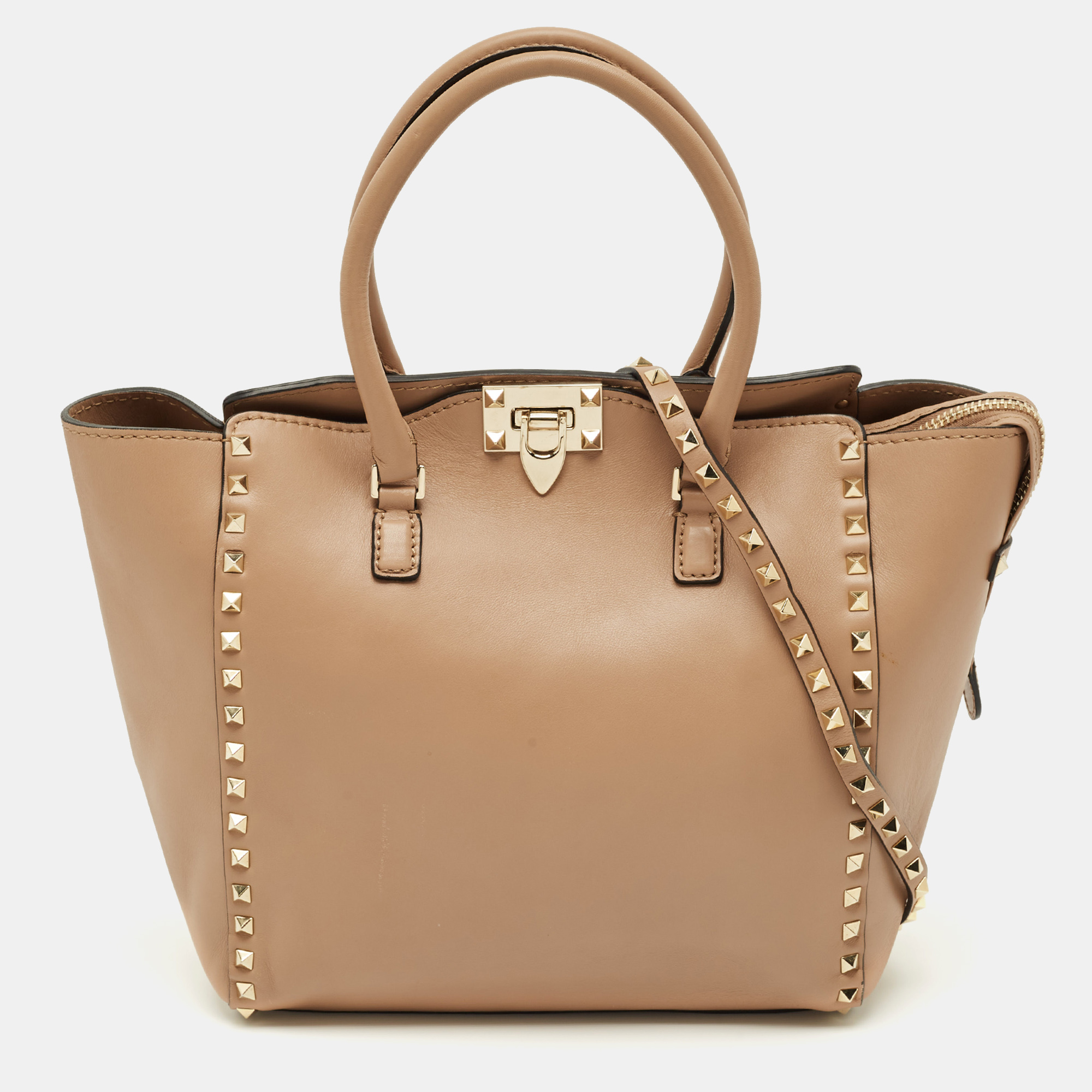 

Valentino Beige Leather Medium Rockstud Trapeze Tote