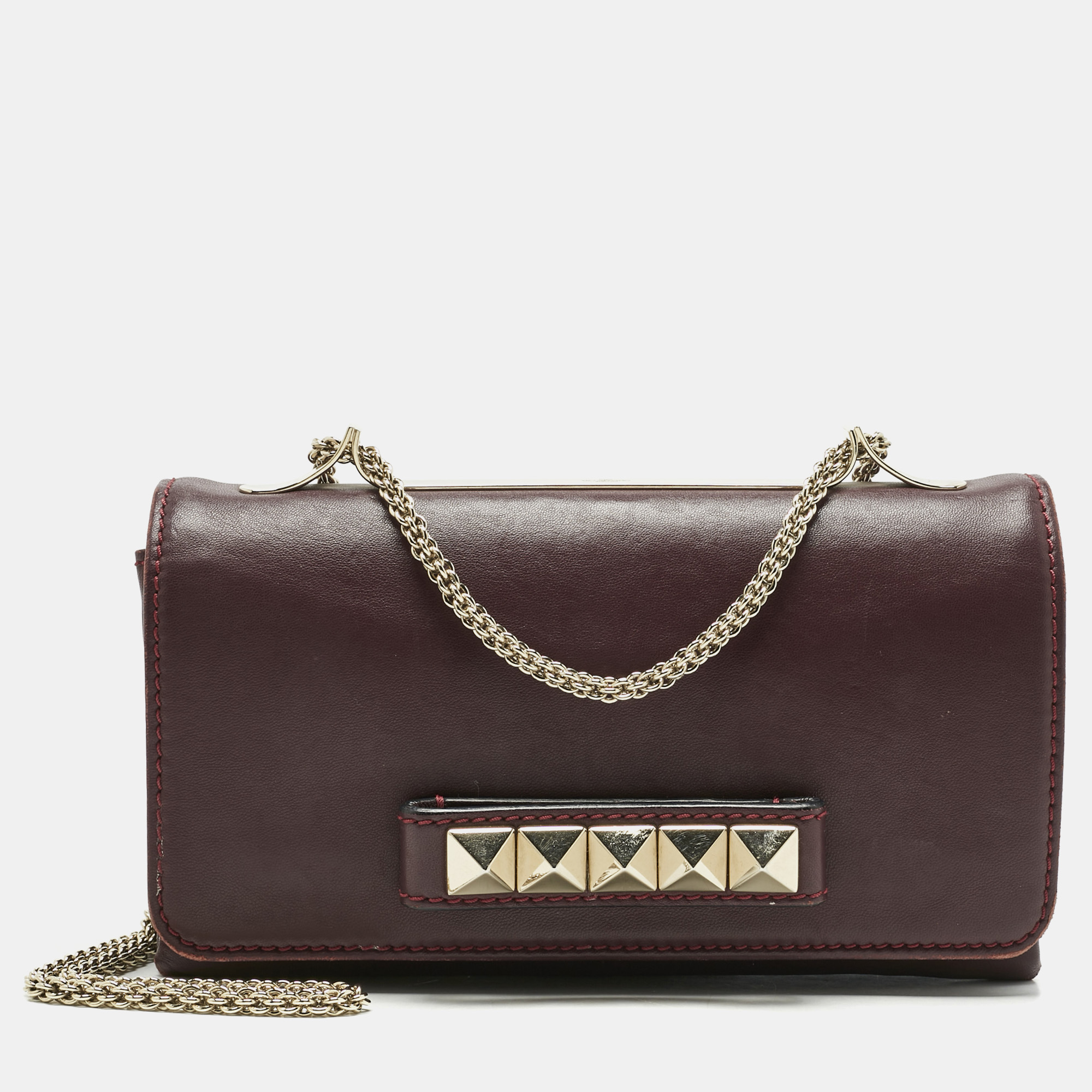 

Valentino Burgundy Leather Va Va Voom Chain Clutch