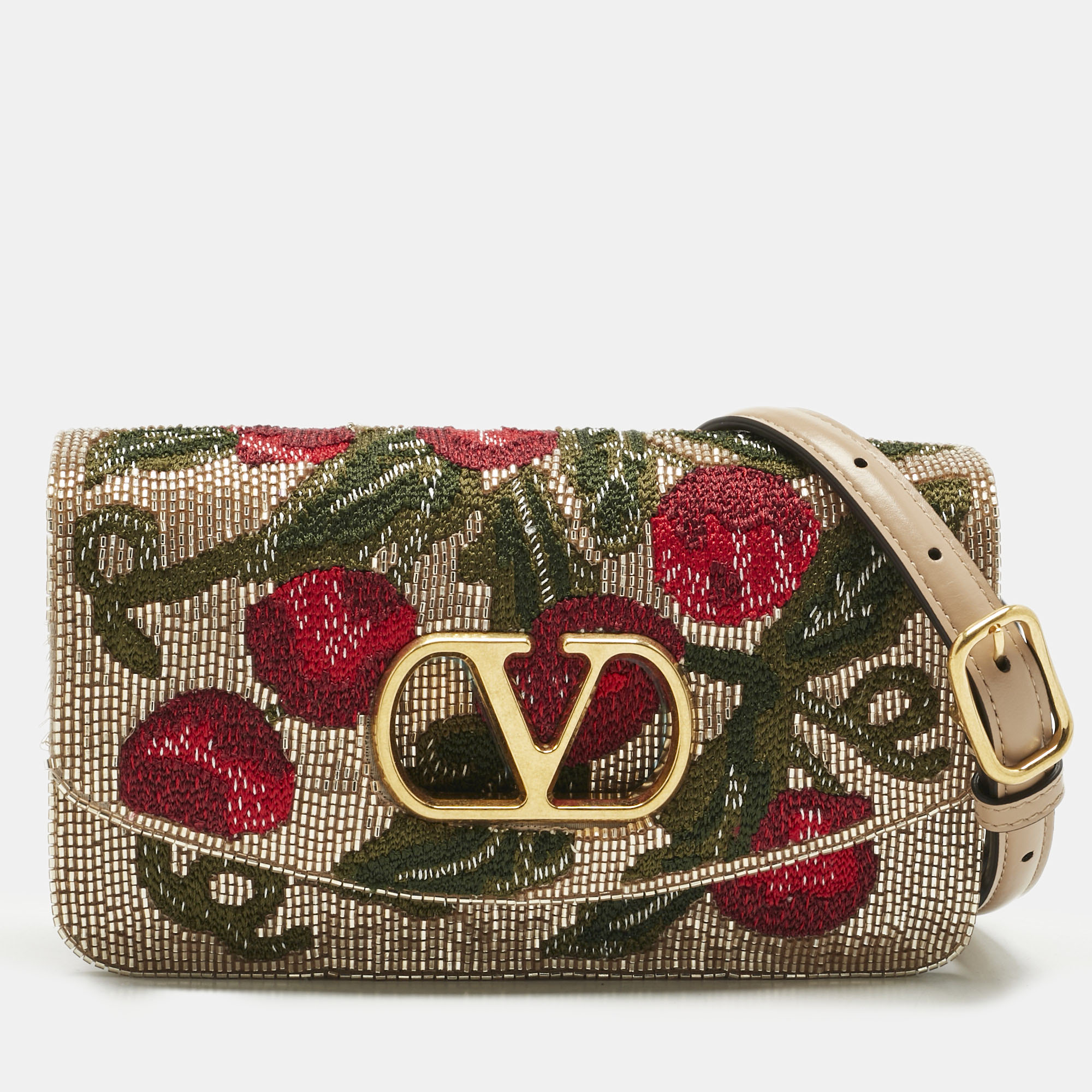 

Valentino Beige Embroidered Beads and Leather Vain Clutch