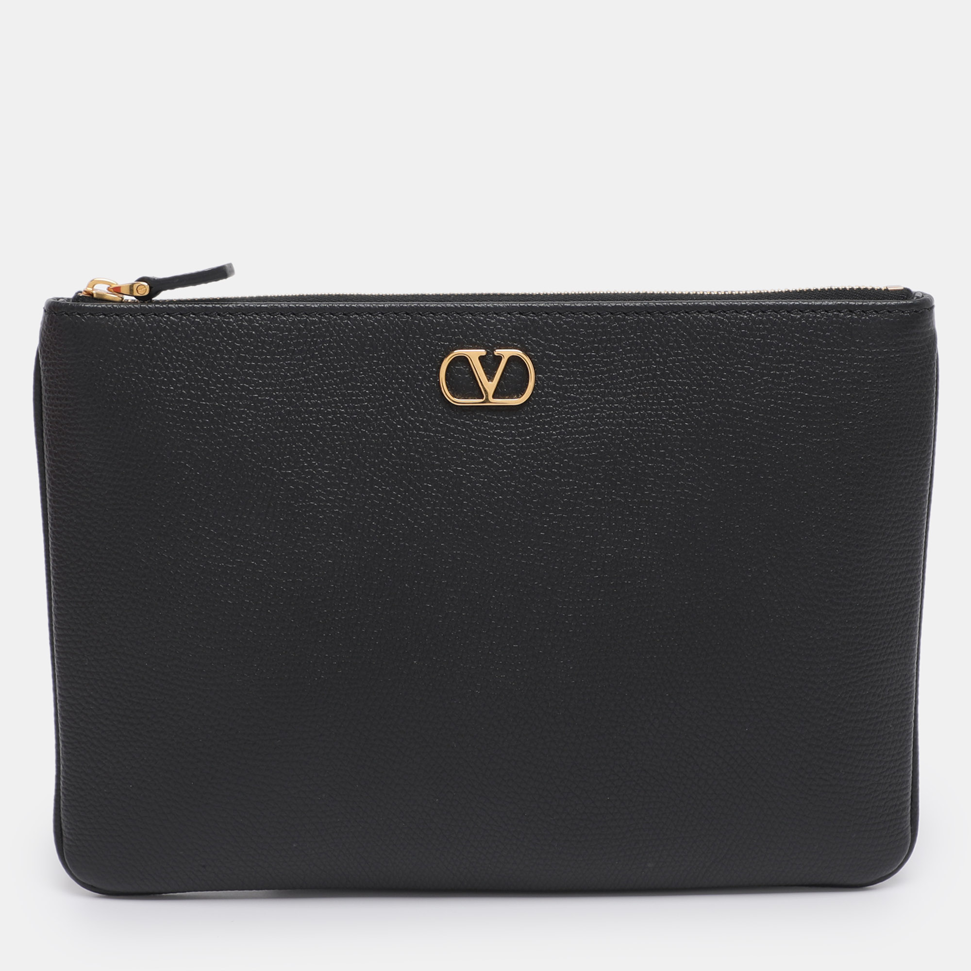 

Valentino Black Leather VLogo Zip Pouch Clutch