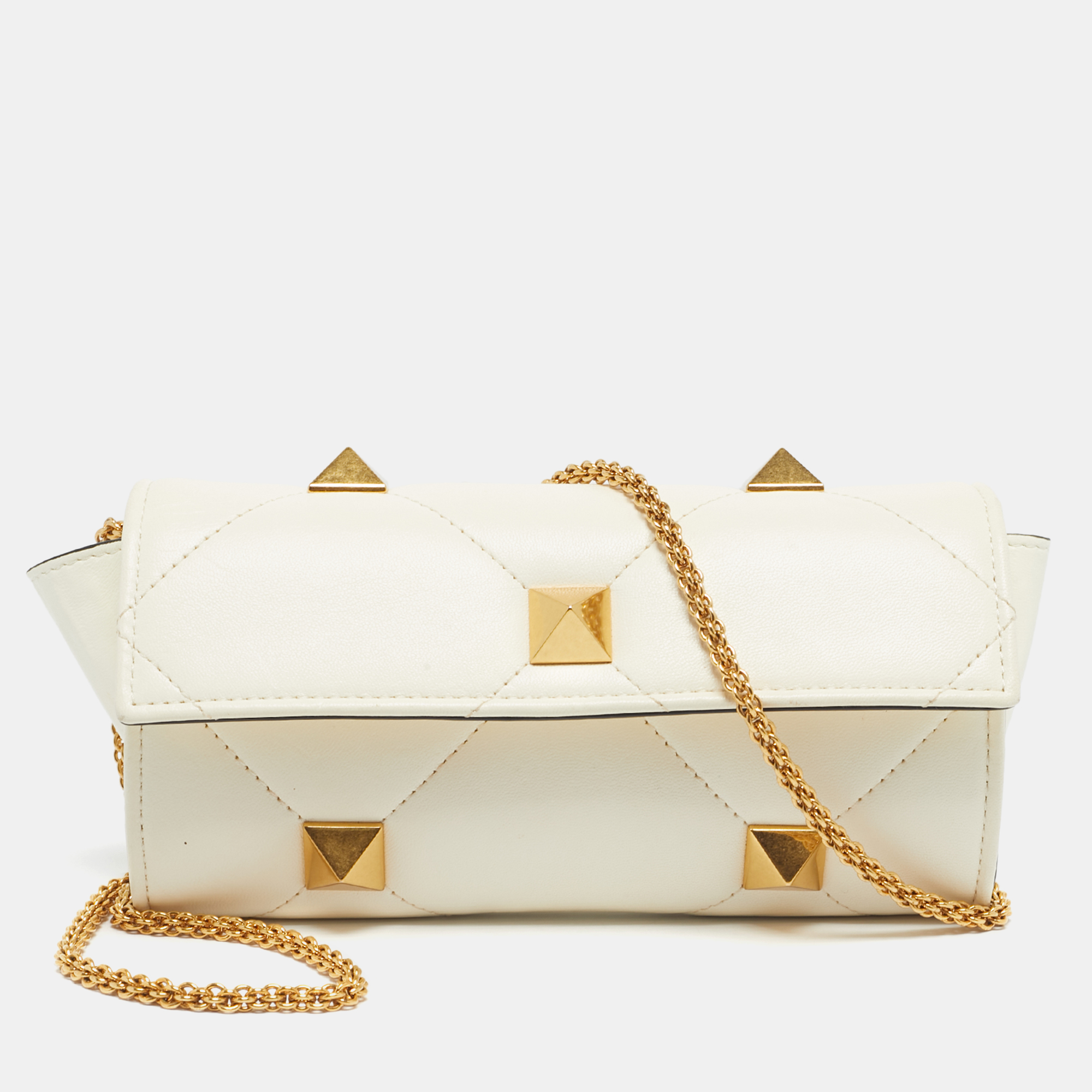 

Valentino White Quilted Leather Roman Stud Wallet On Chain