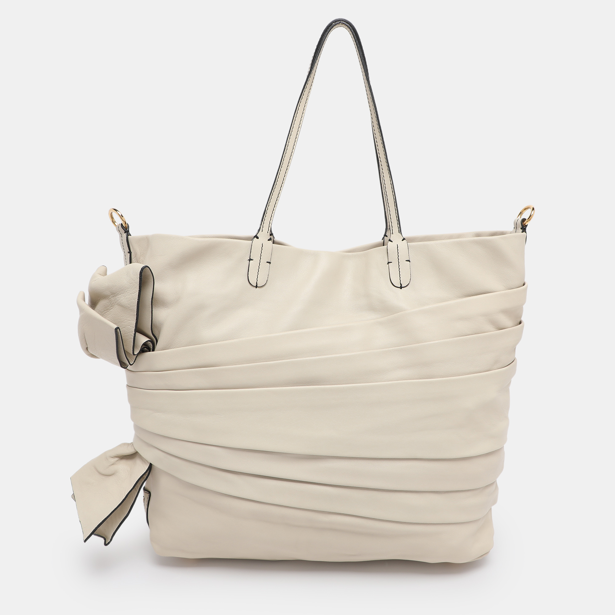

Valentino Cream Leather Pleated Bow Tote