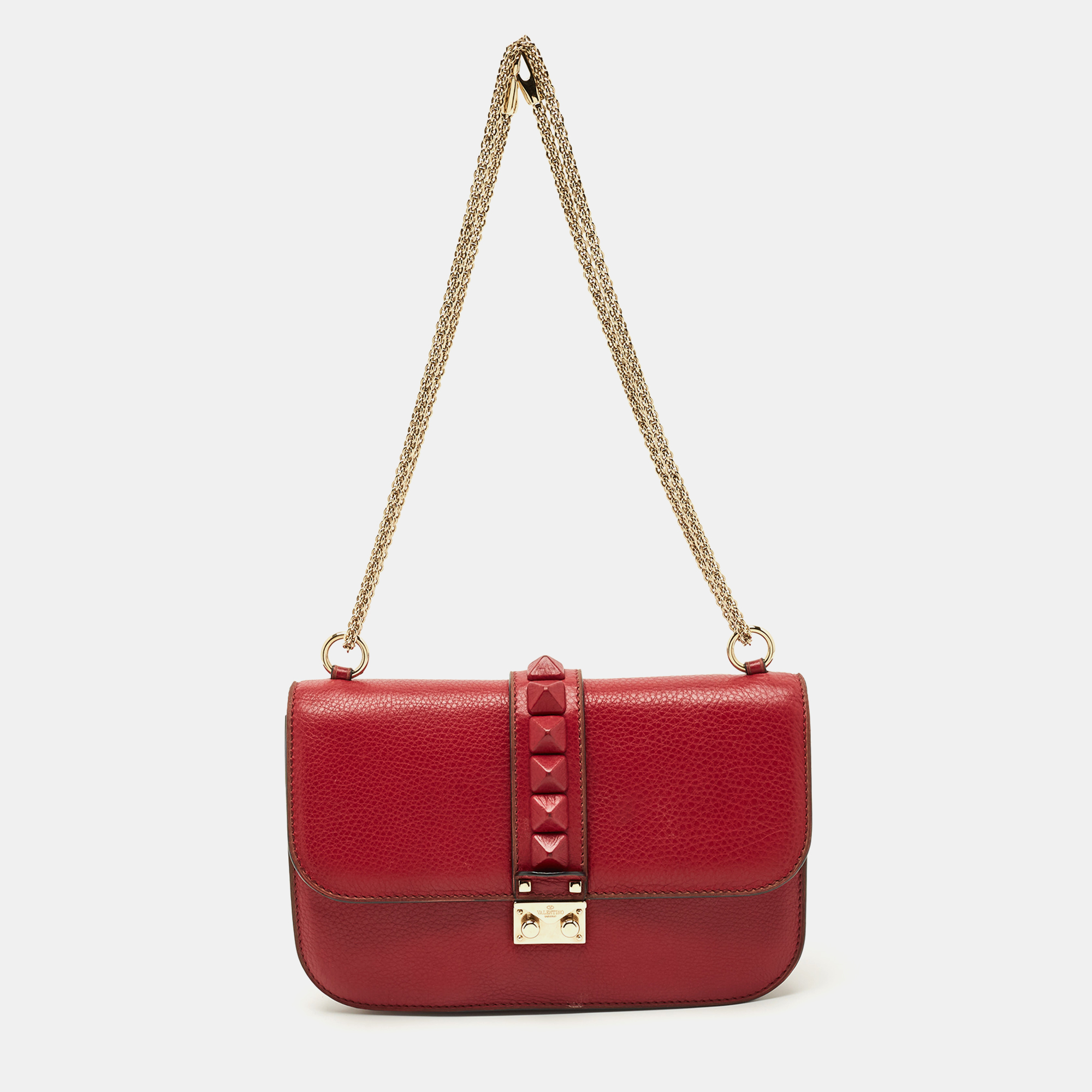 

Valentino Red Leather  Glam Lock Flap Bag