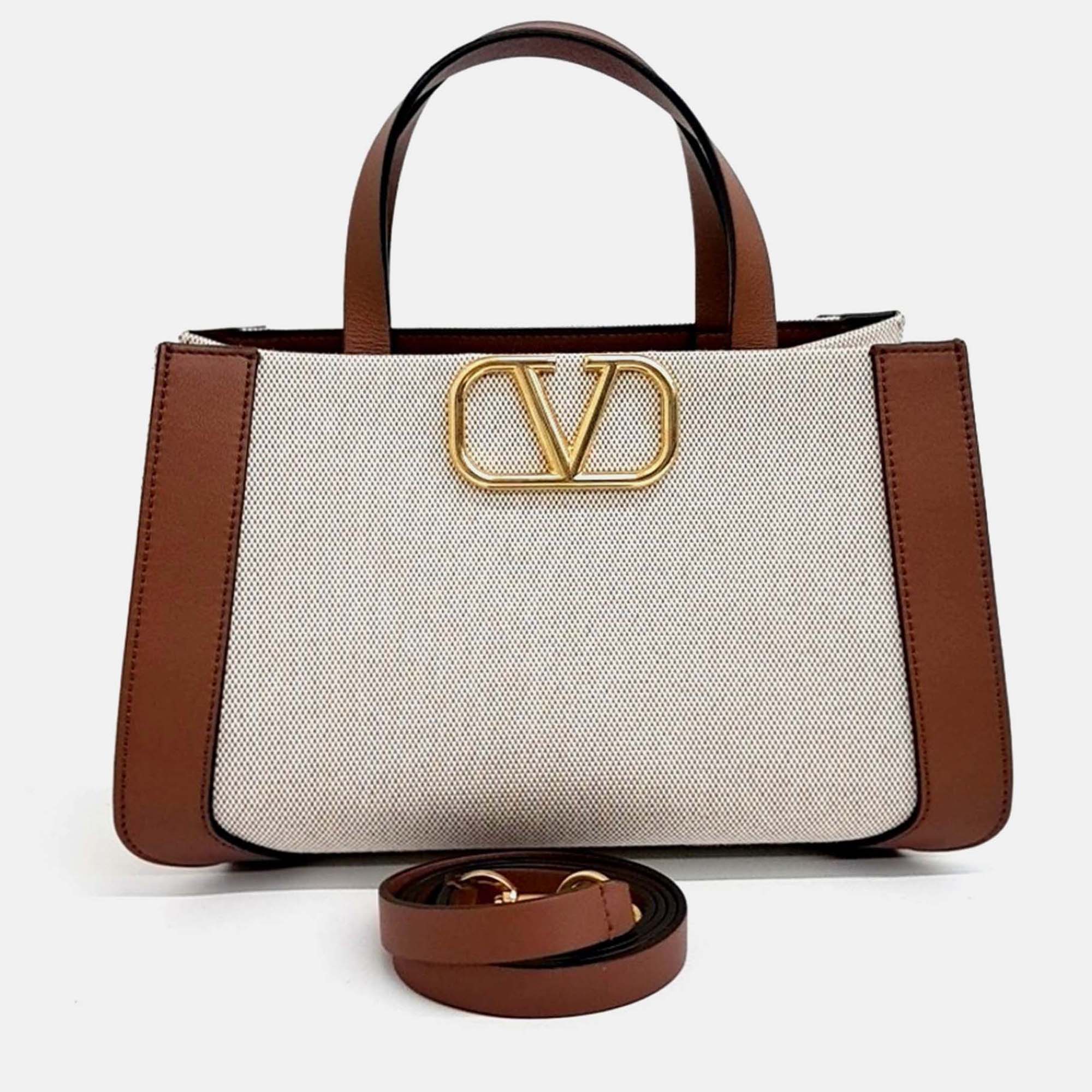 

Valentino Beige Brown PVC V-logo tote and shoulder bag