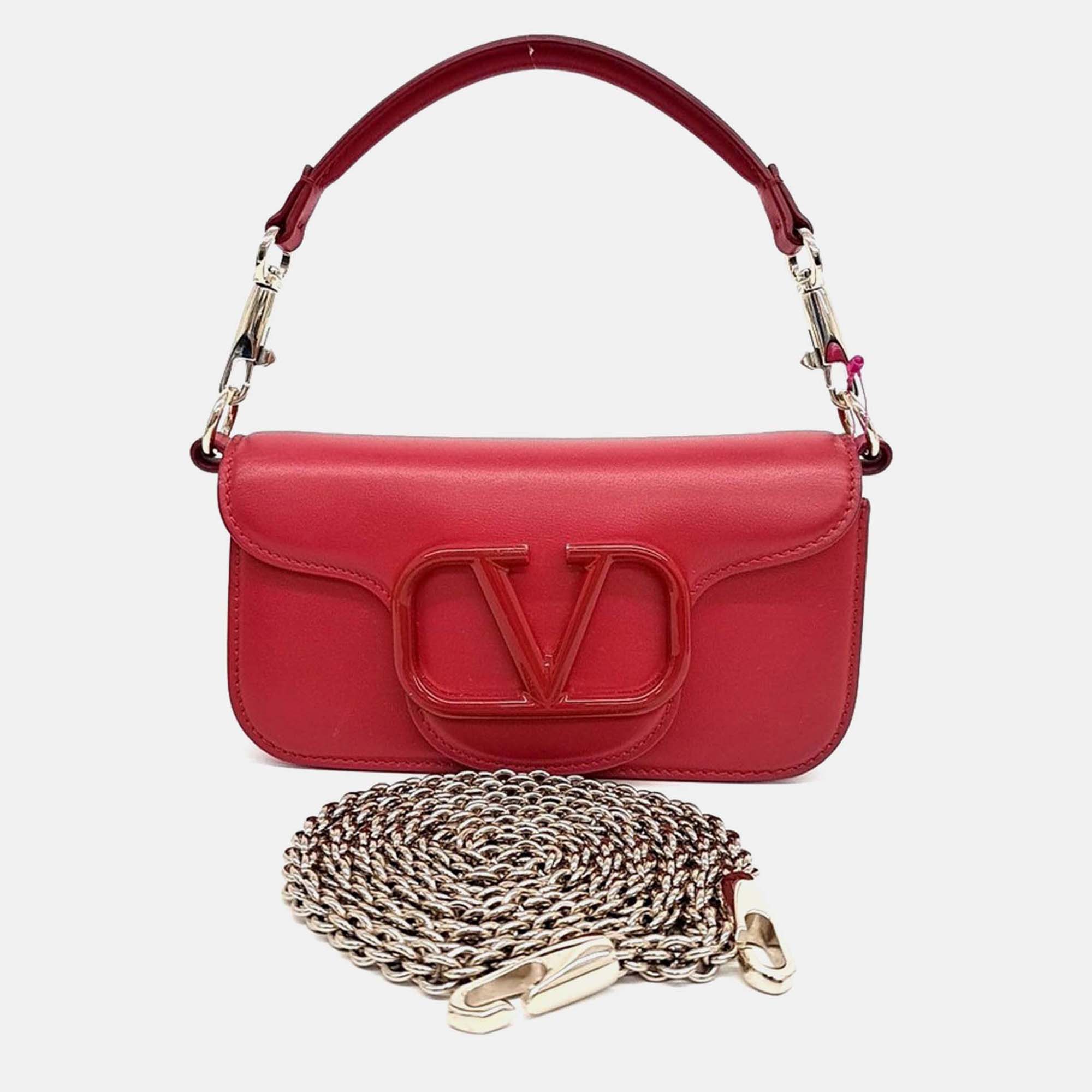 

Valentino Red Leather V-Logo Rocco Shoulder Bag Small