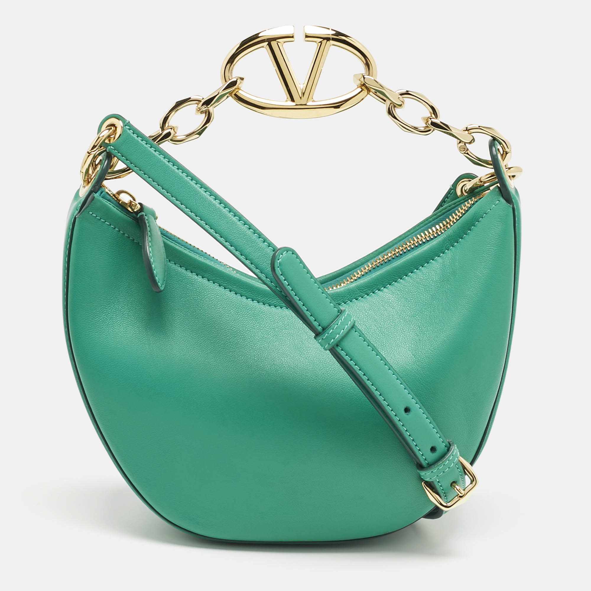 

Valentino Green Leather Mini VLogo Moon Hobo