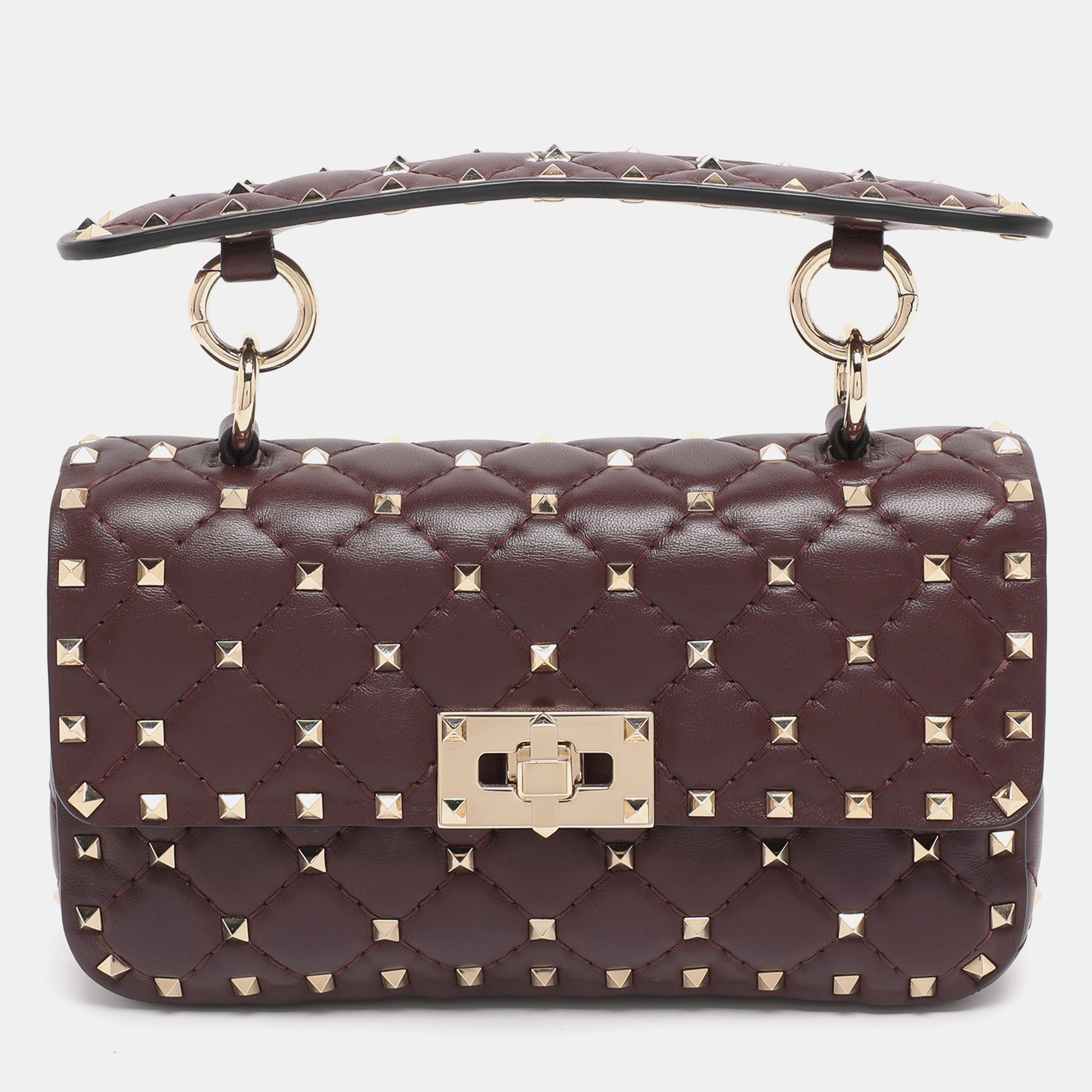 

Valentino Burgundy Quilted Leather Small Rockstud Spike Chain Shoulder Bag