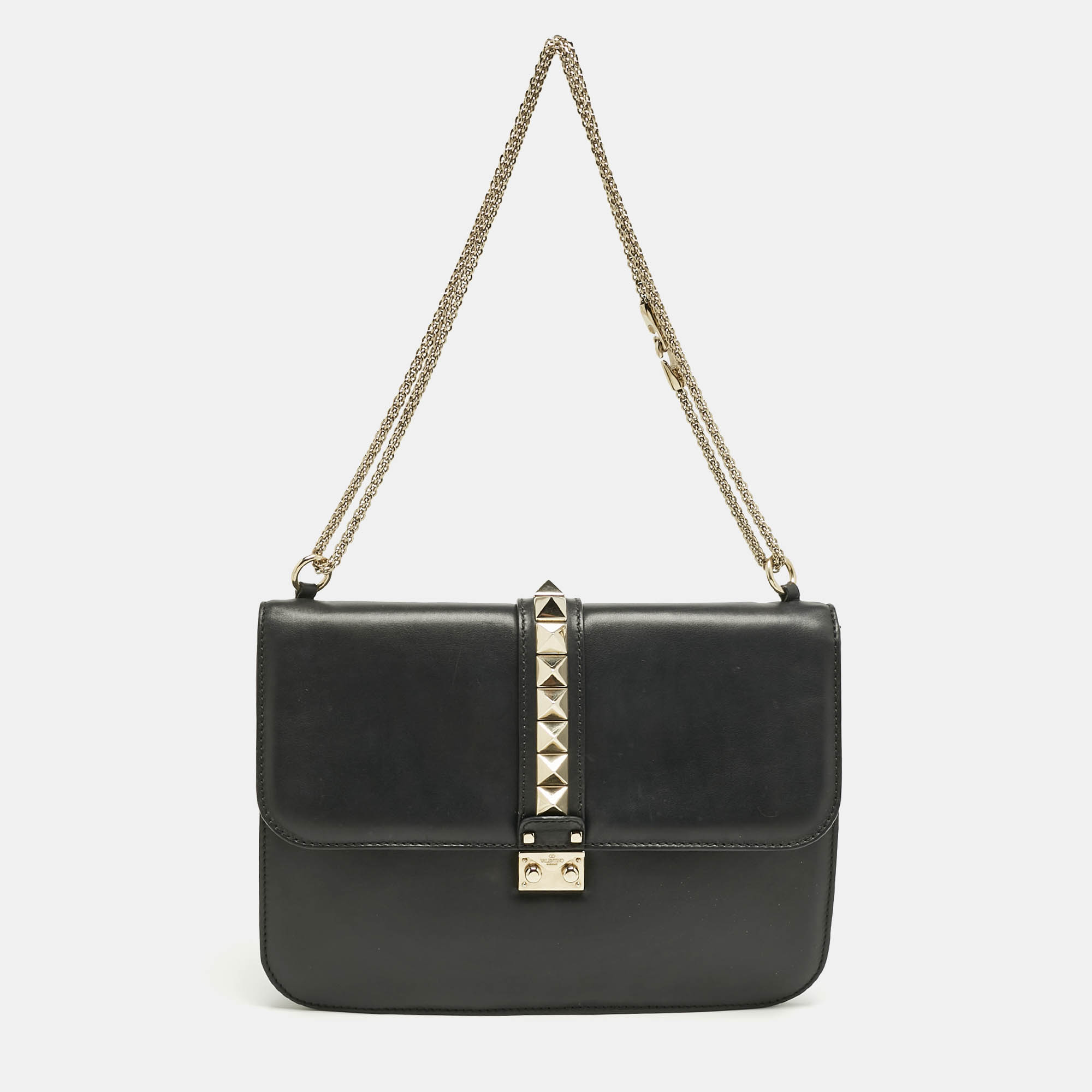 

Valentino Black Leather Large Glam Lock Shoulder Bag