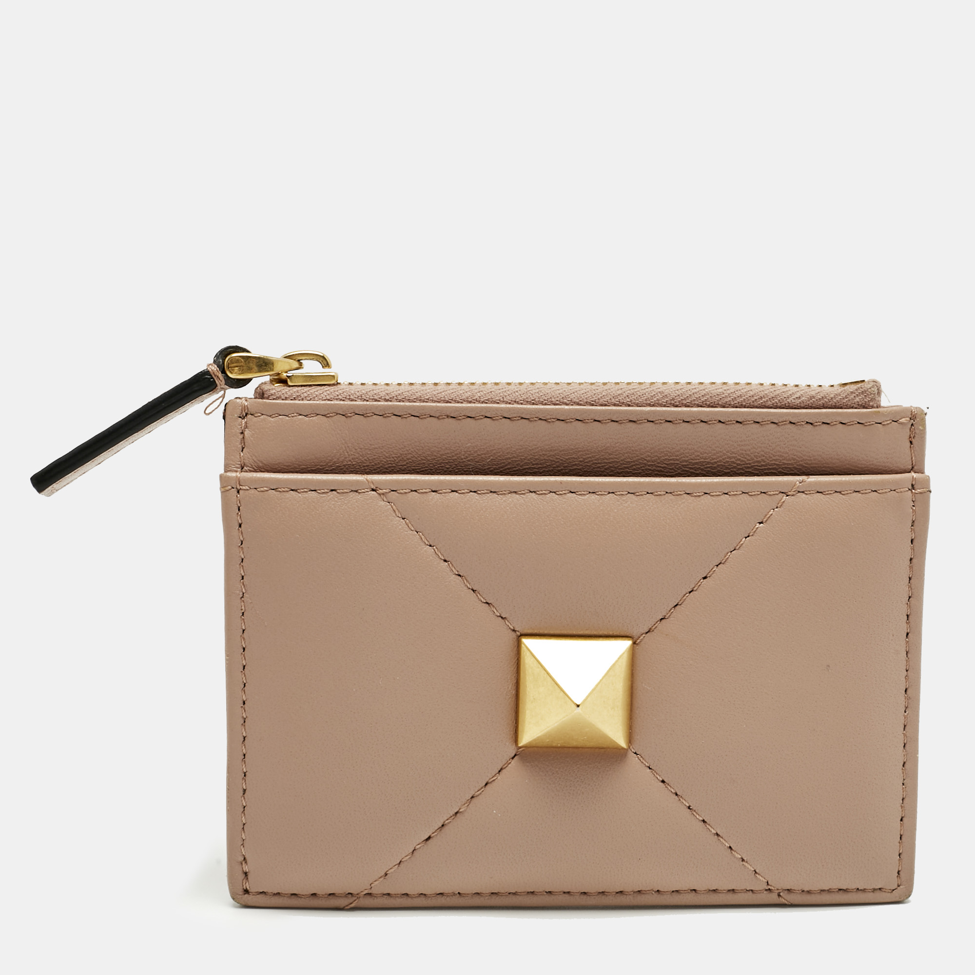 

Valentino Beige Quilted Leather One Stud Card Case