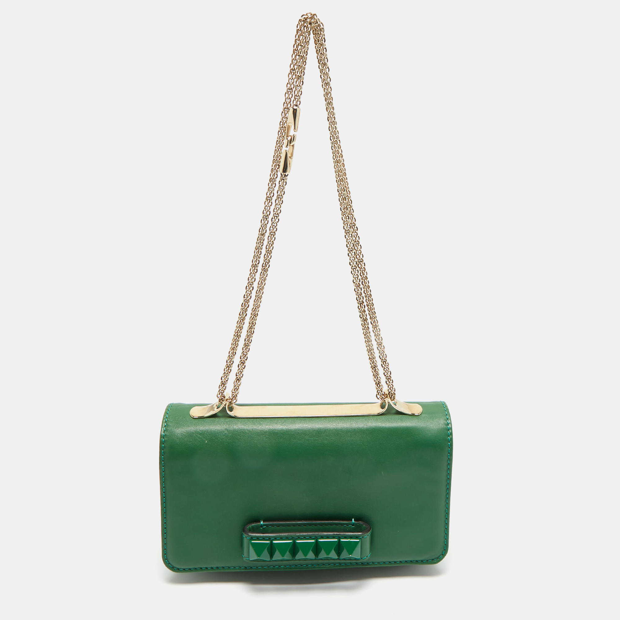

Valentino Green Leather Rockstud Va Va Voom Chain Clutch