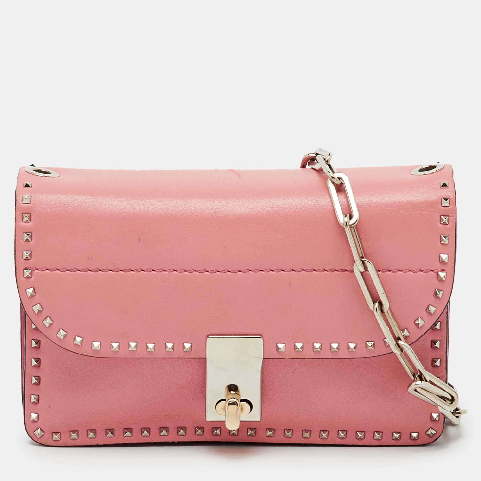 

Valentino Pink Leather Rockstud Cabana Chain Crossbody Bag