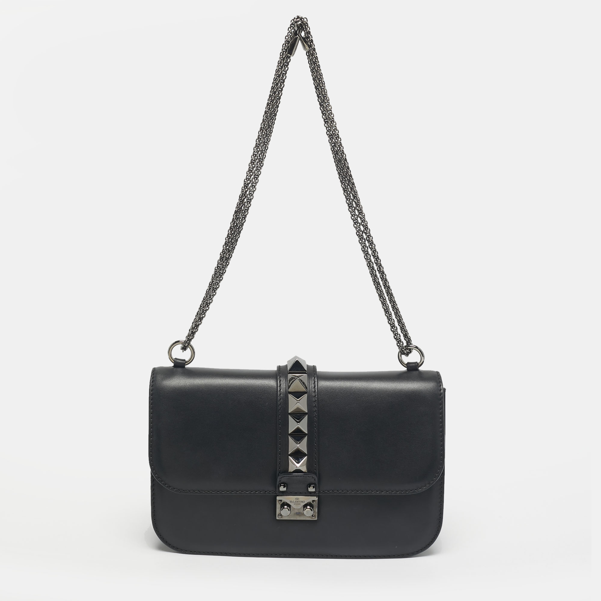 

Valentino Black Leather  Noir Edition Glam Lock Shoulder Bag