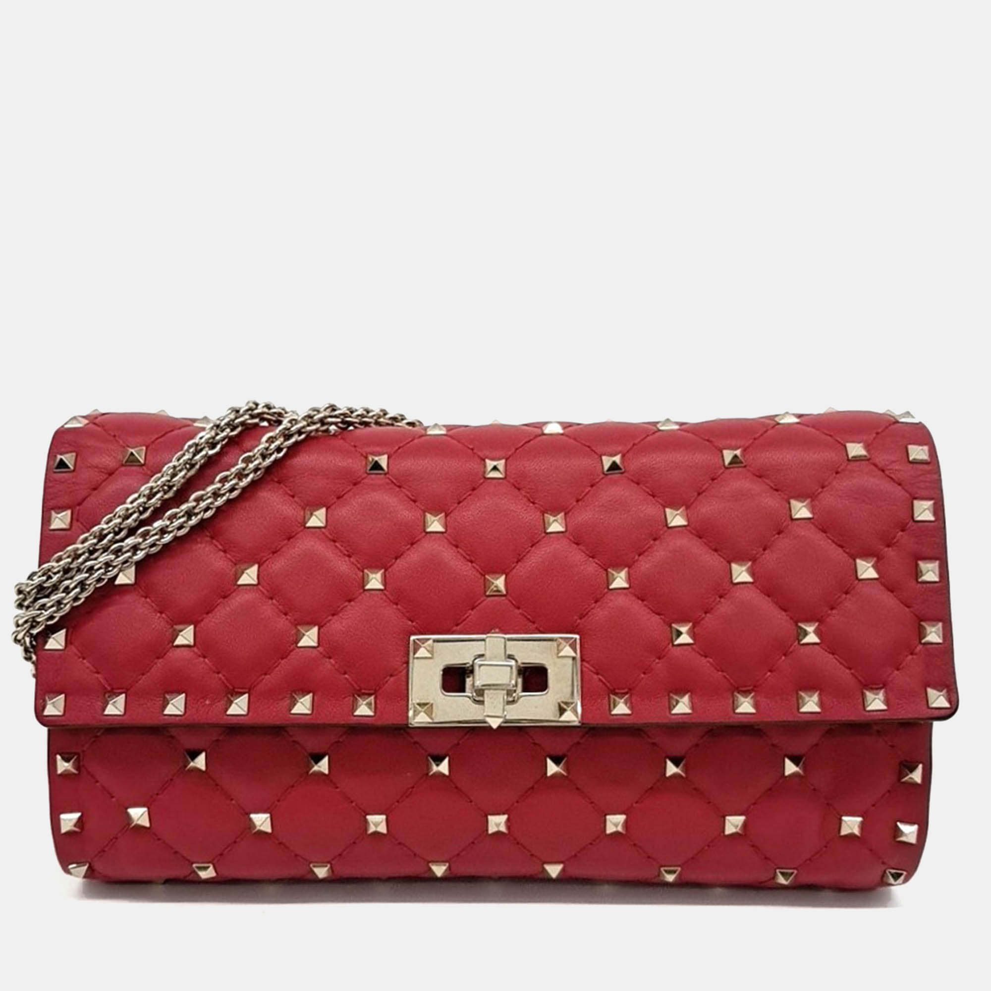 

Valentino Red Leather Rockstud Chain Crossbody Bag