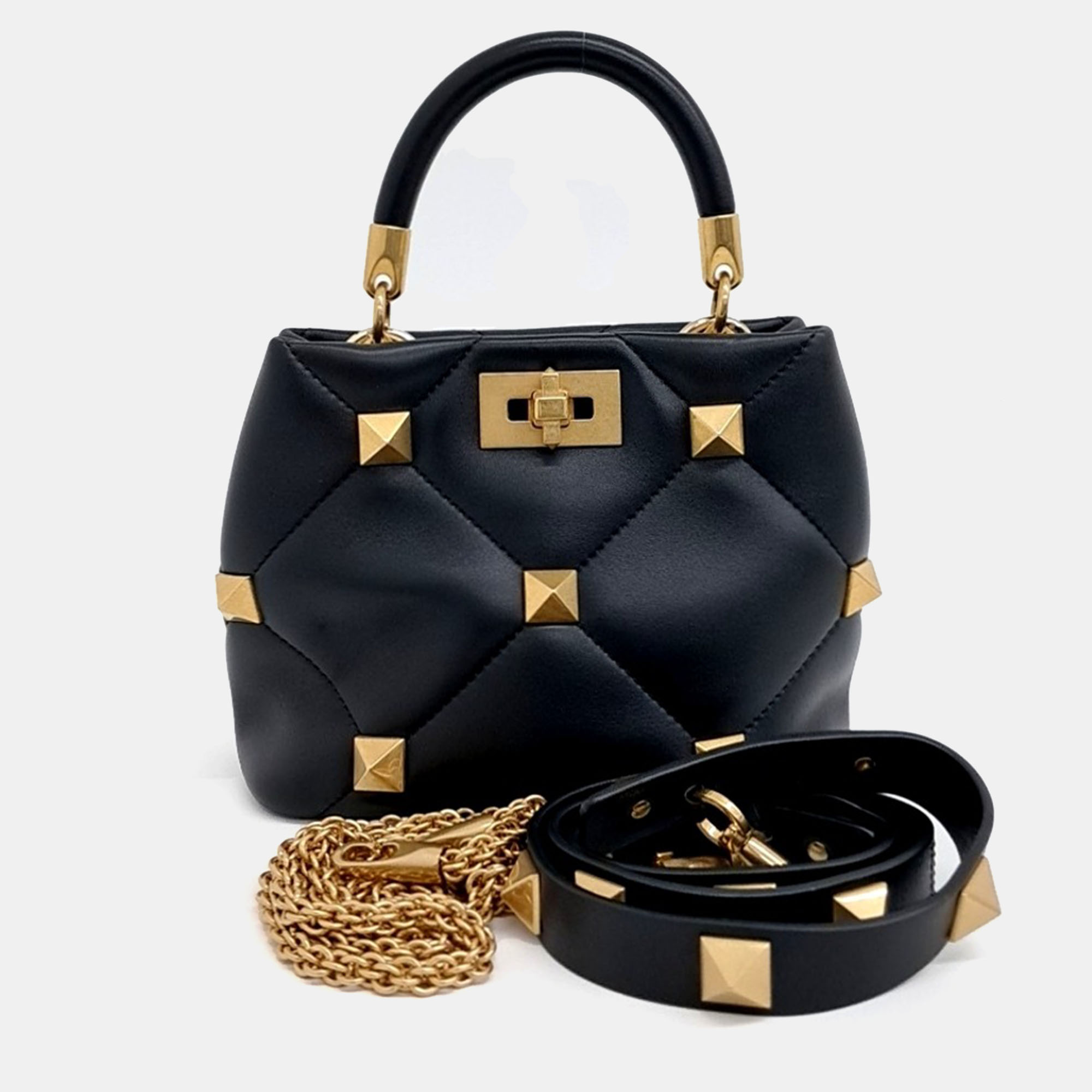 

Valentino Black Leather Roman Studded Tote and Shoulder Bag
