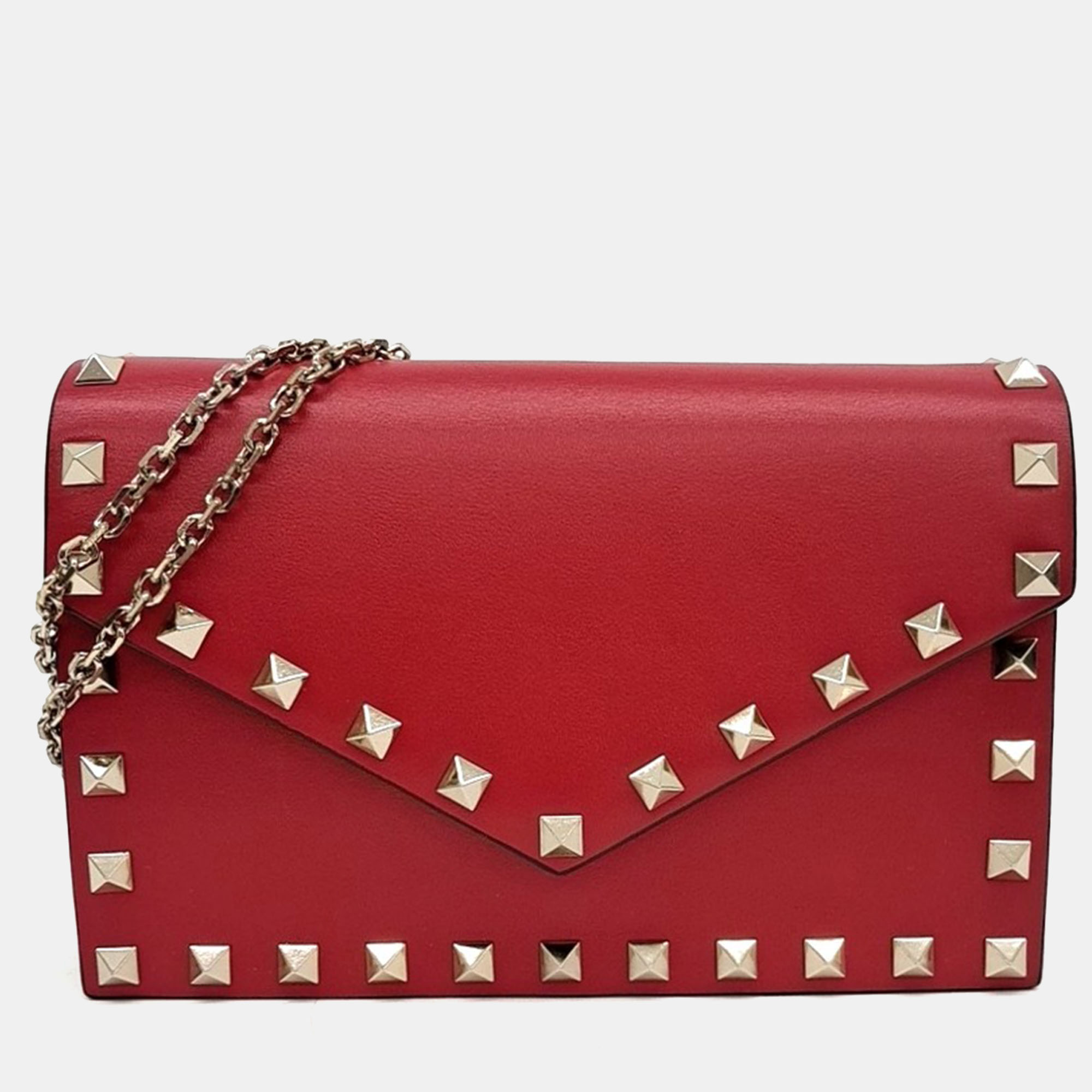 

Valentino Red Leather Rockstud Chain Crossbody Bag