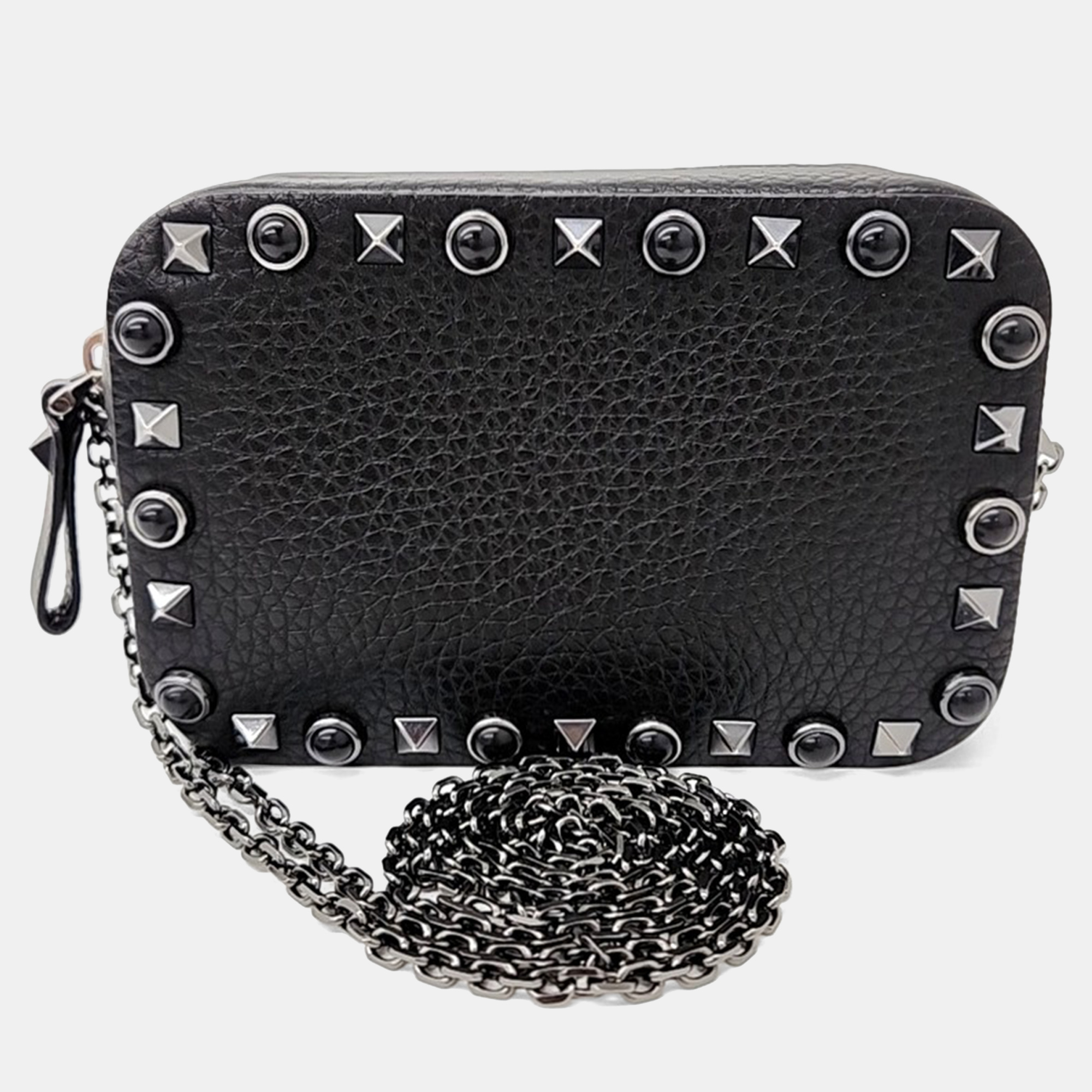 

Valentino Black Leather Rockstud Mini Chain Crossbody Bag