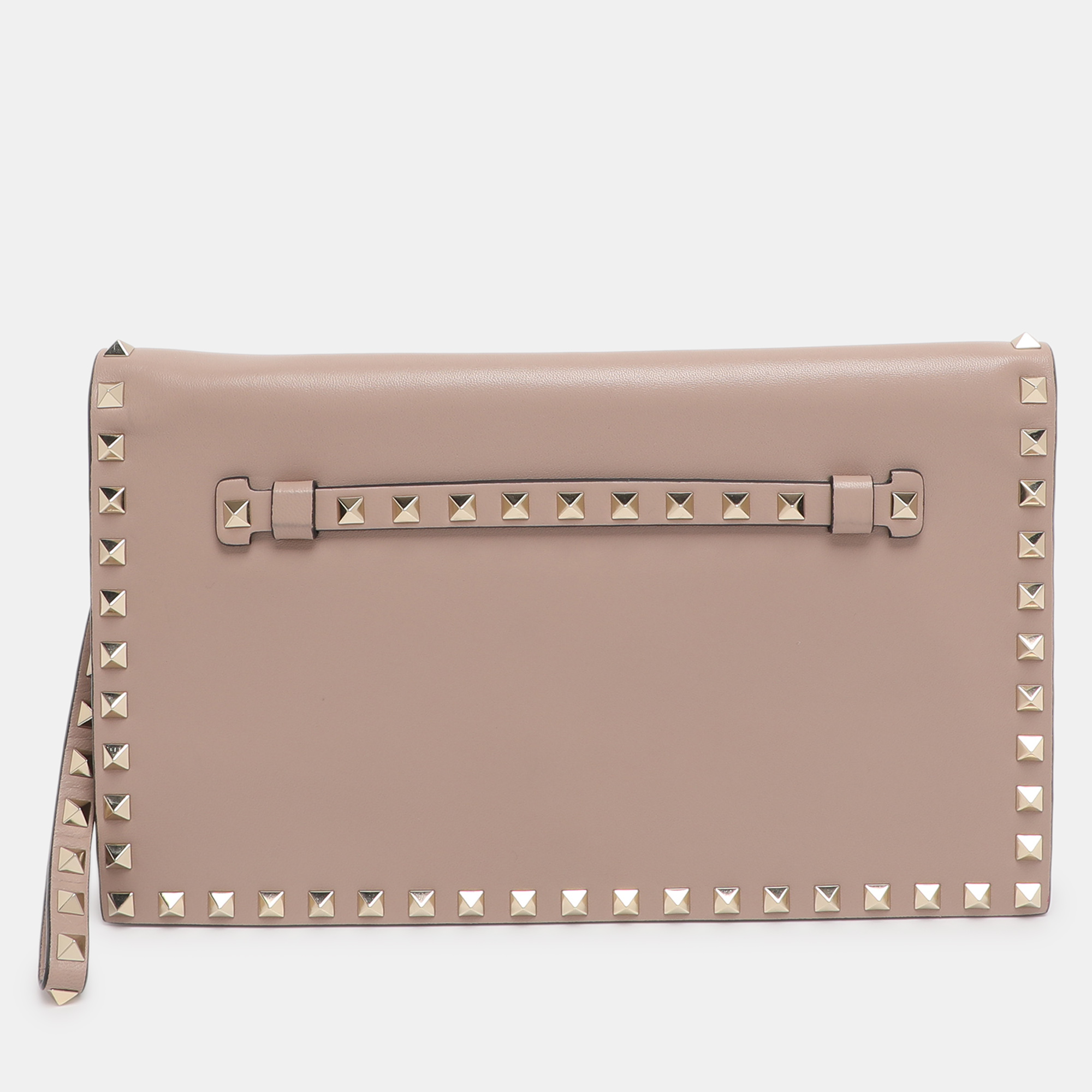 

Valentino Beige Leather Rockstud Wristlet Clutch