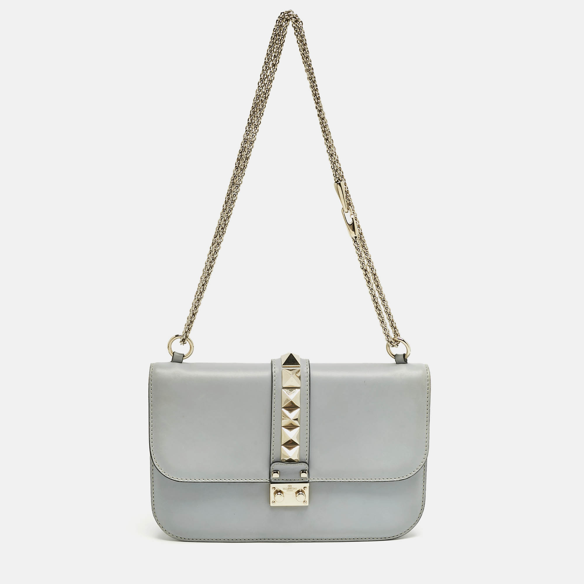 Pre-owned Valentino Garavani Light Blue Leather Medium Glam Lock Shoulder Bag