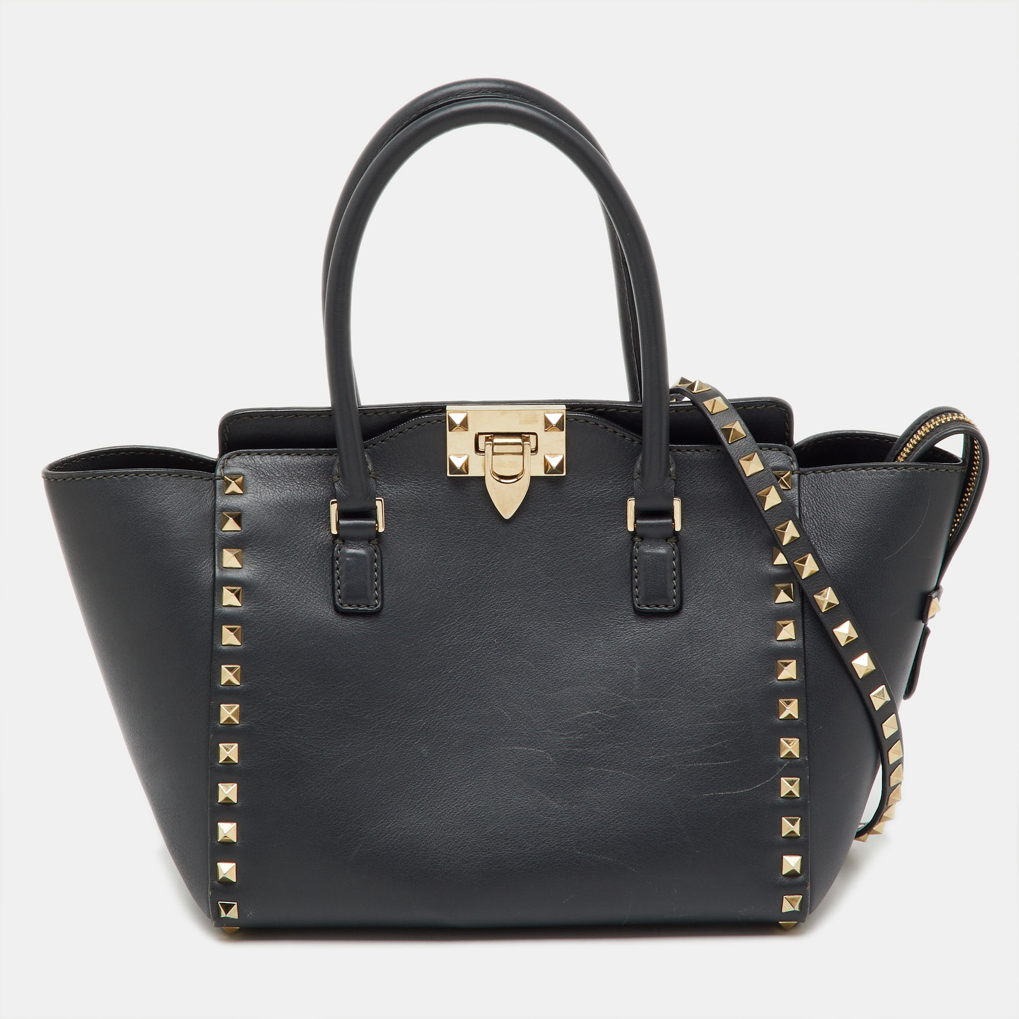 

Valentino Dark Grey Leather Rockstud Trapeze Tote