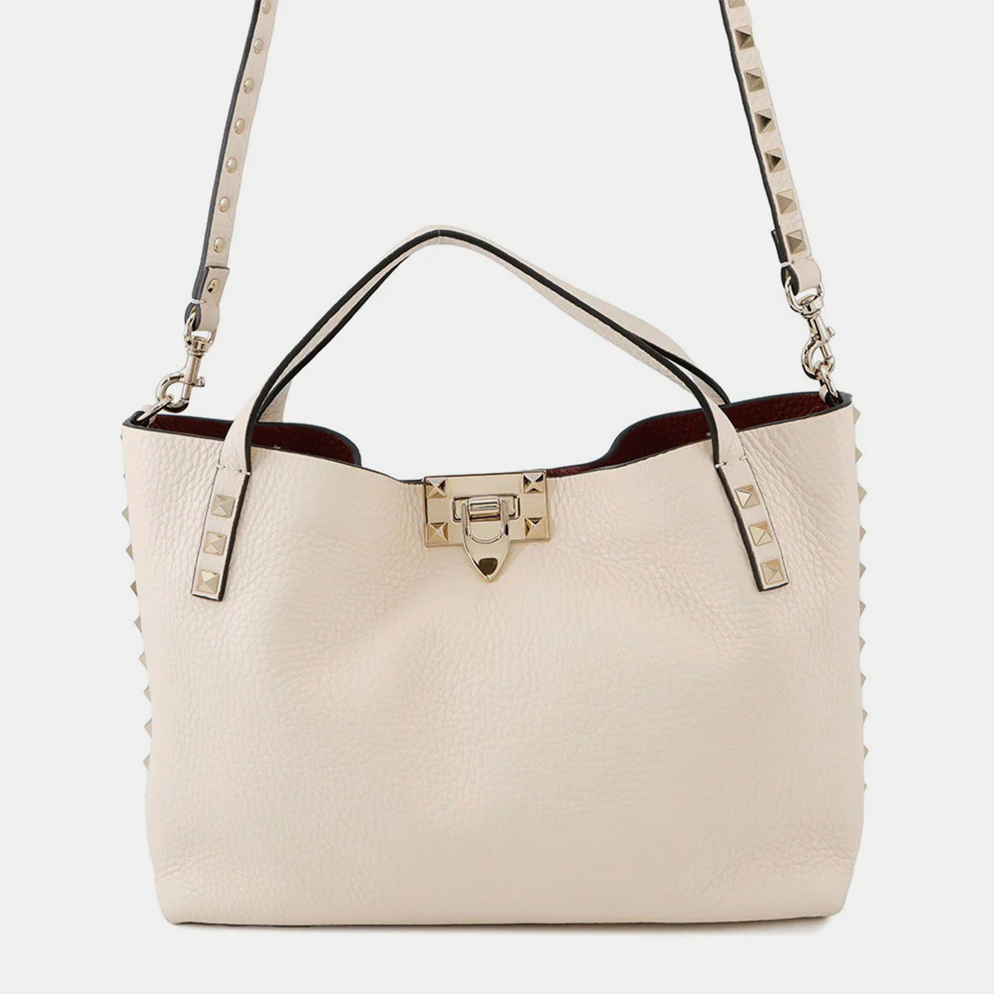 

Valentino Garavani Rock Studded Handbag Ivory/Red Leather, Beige