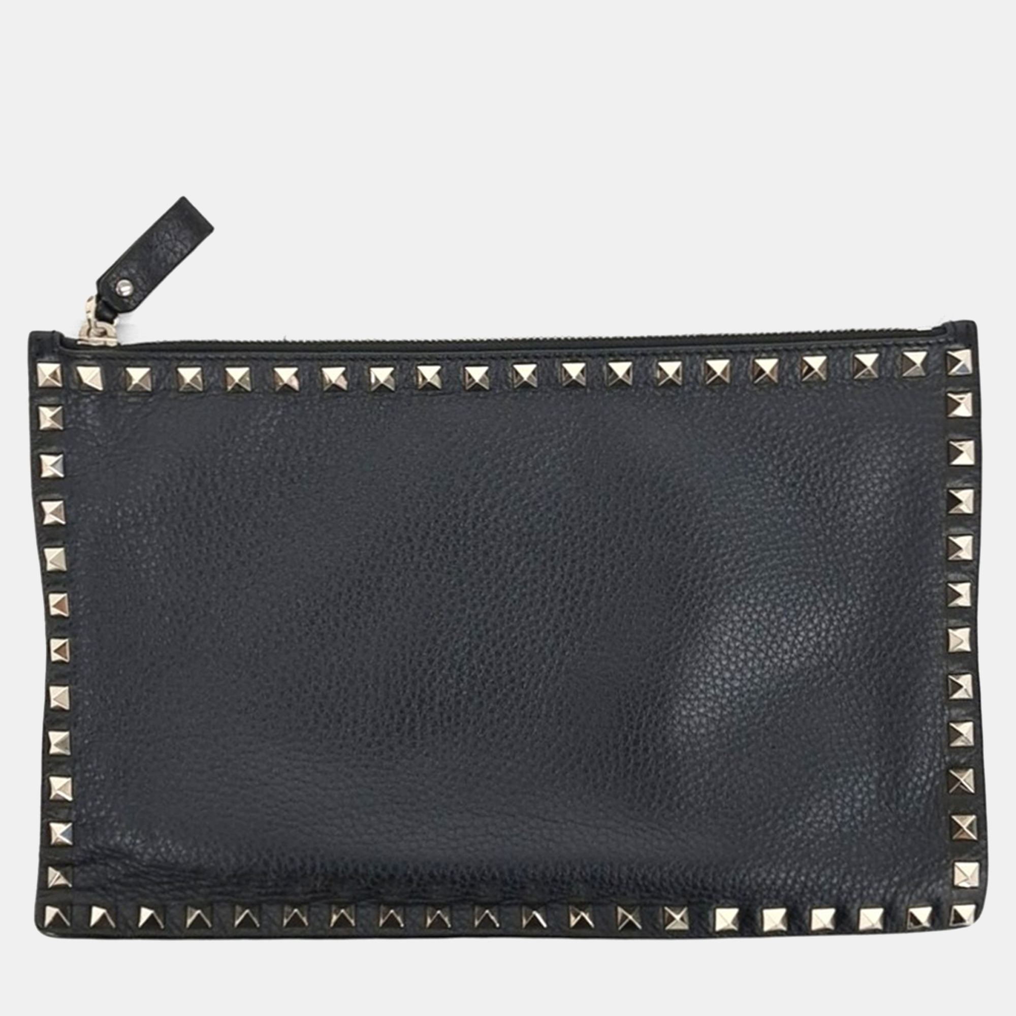 

Valentino Black Leather Rockstud Clutch