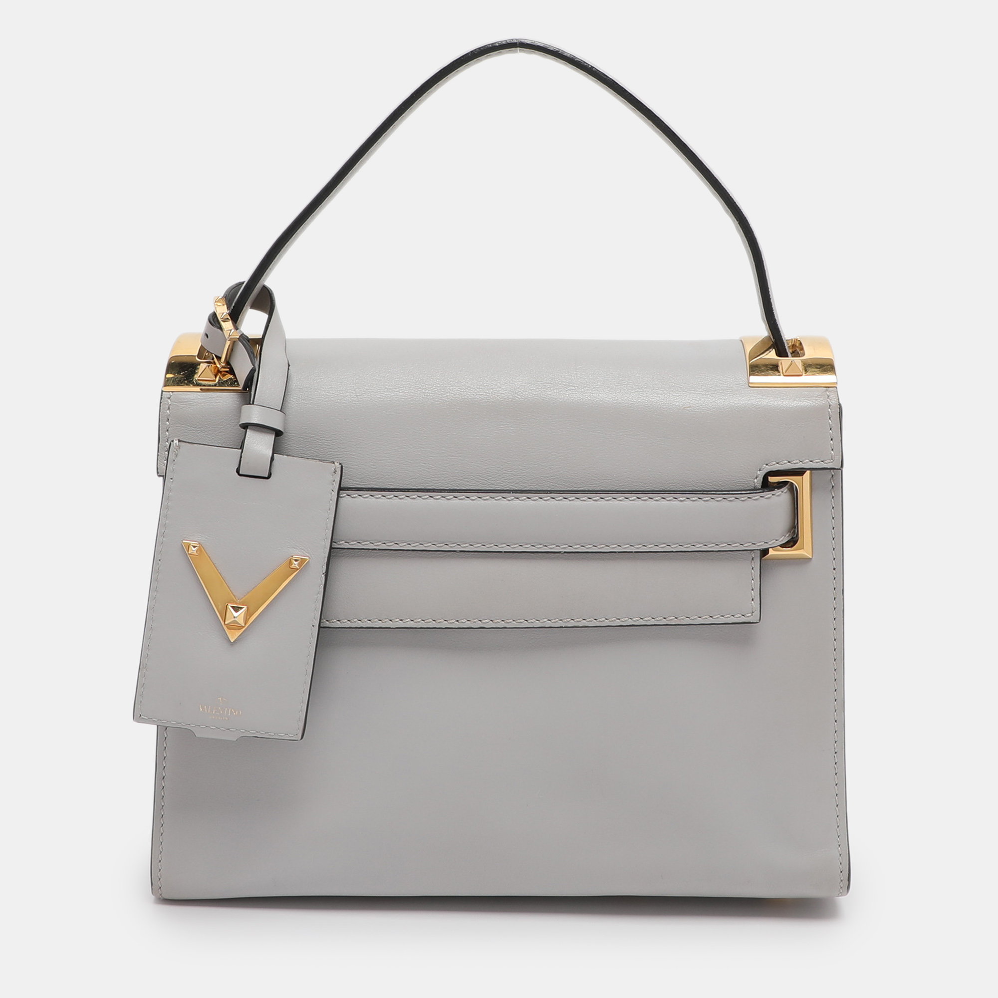 

Valentino Ash Grey Leather My Rockstud Top Handle Bag