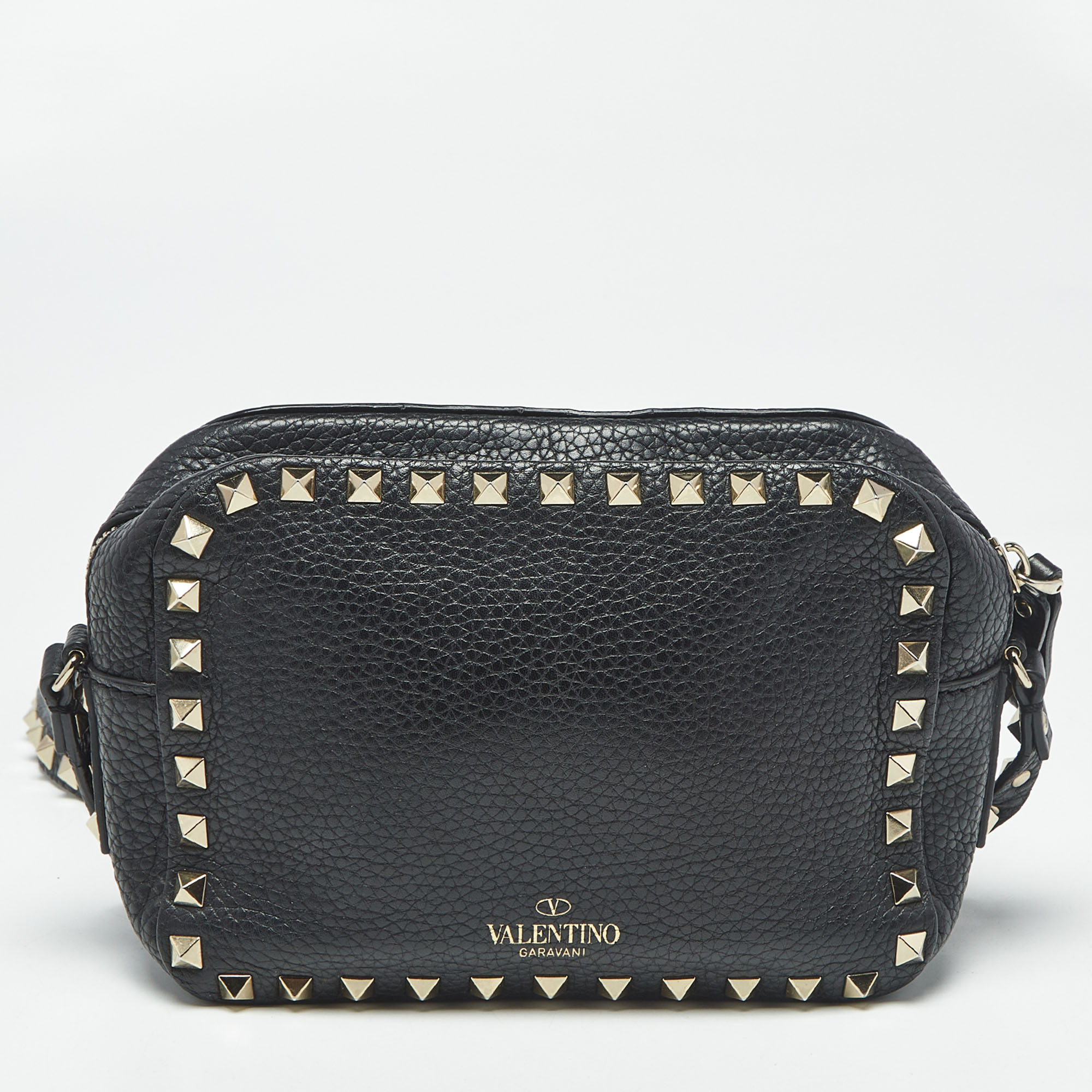 

Valentino Black Leather Rockstud Camera Crossbody Bag