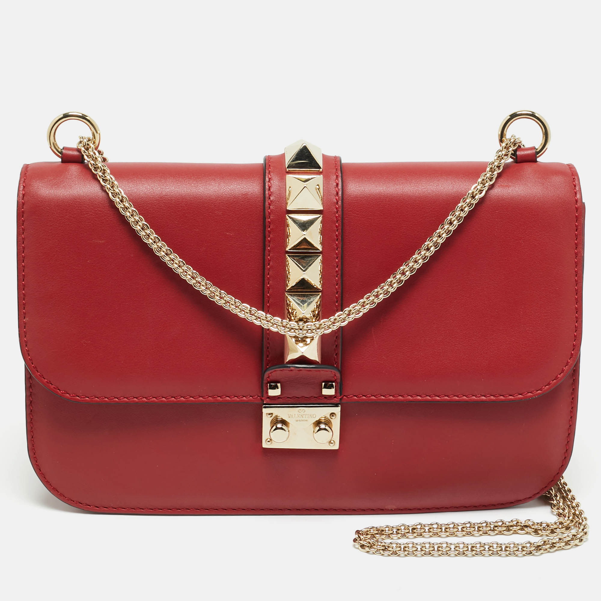 

Valentino Red Leather  Glam Lock Shoulder Bag