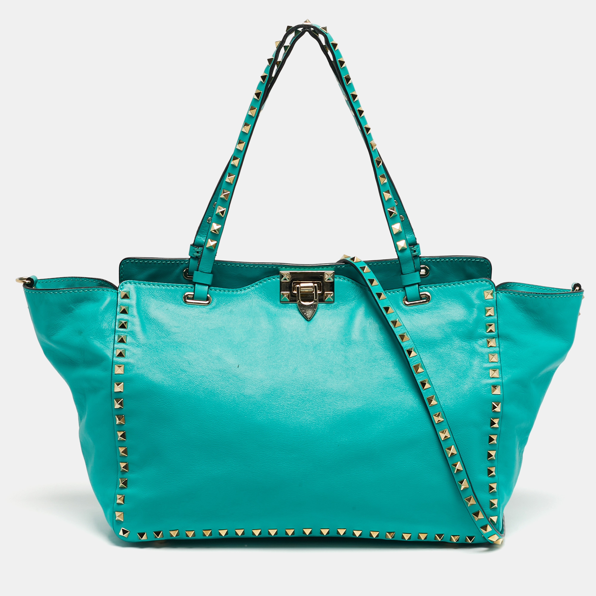 

Valentino Green Leather Medium Rockstud Trapeze Tote