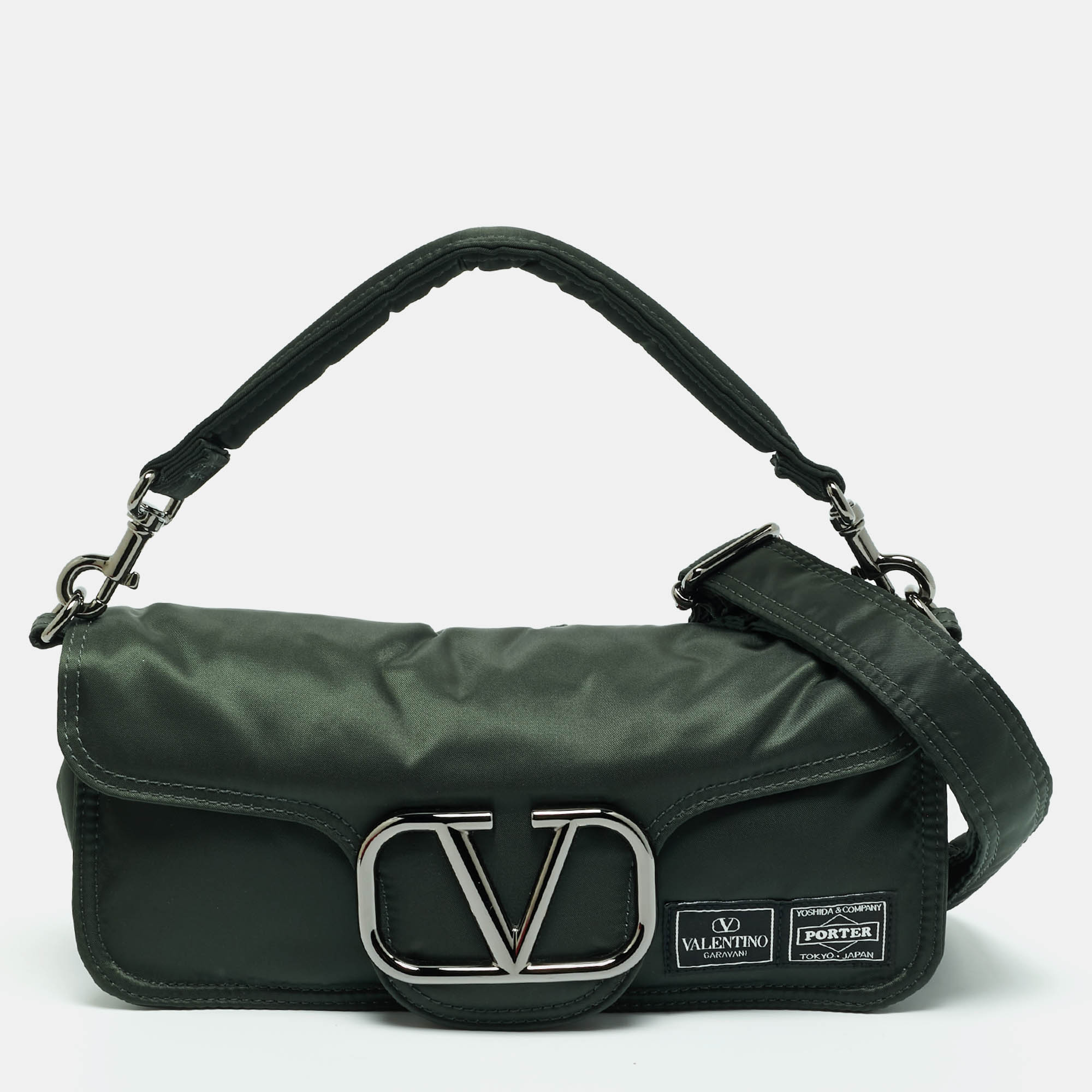 Pre-owned Valentino Garavani X Porter Dark Green Nylon Loco Shoulder Bag