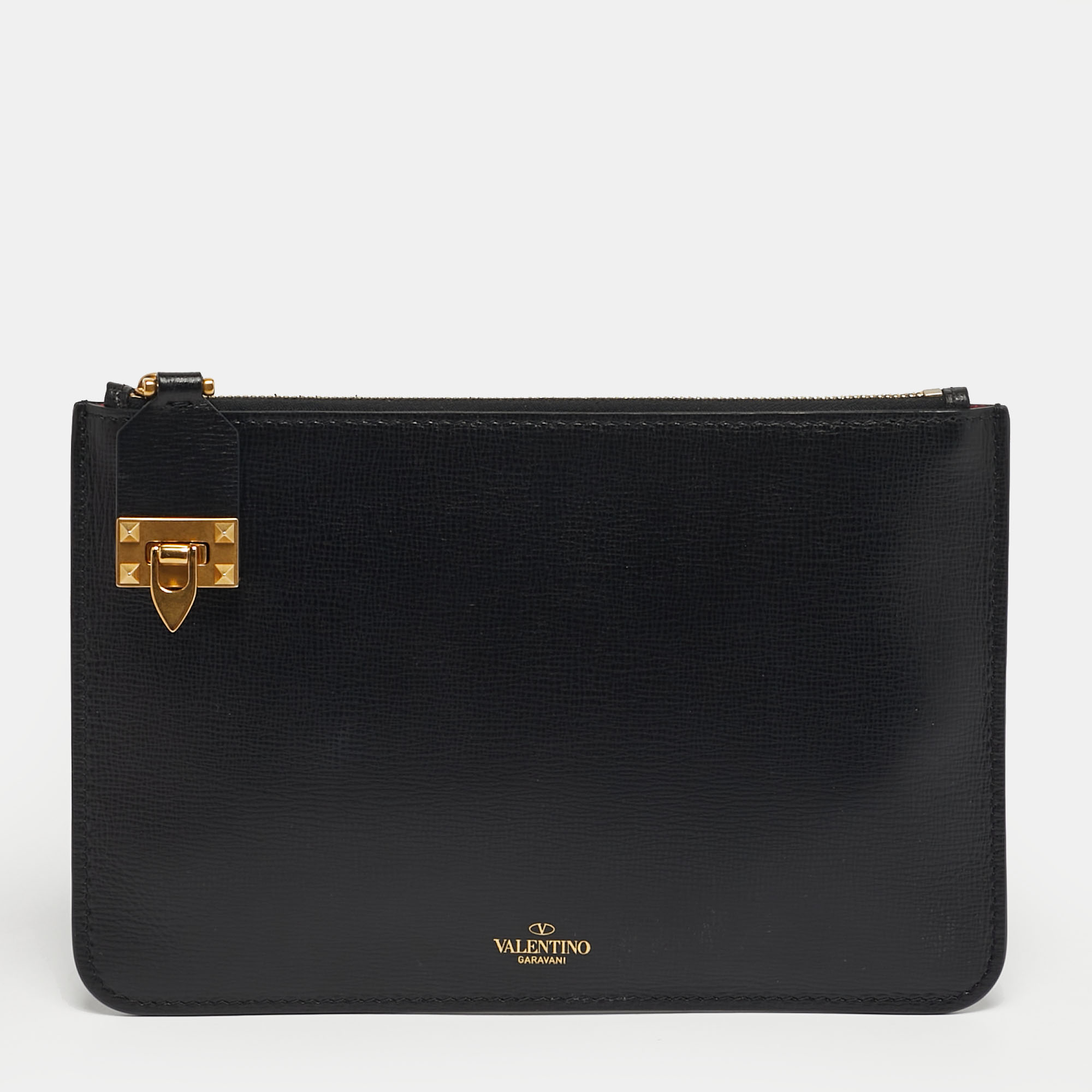 VALENTINO GARAVANI Pre-owned Black Leather Small Zip Flat Pouch