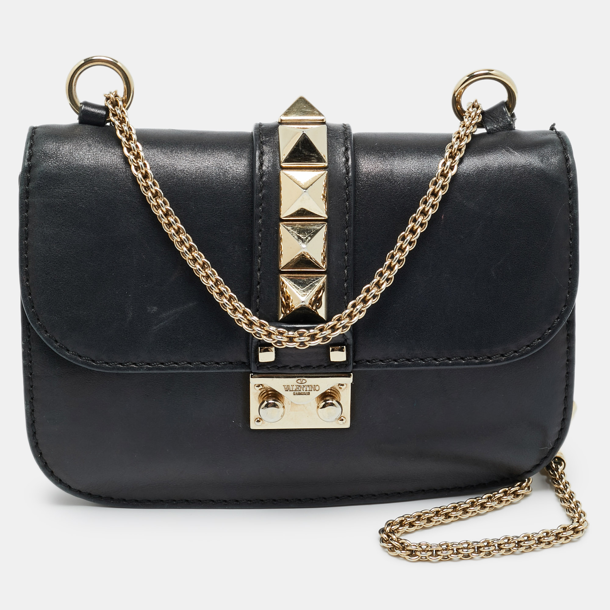

Valentino Glam Lock  Black Leather Shoulder Bag