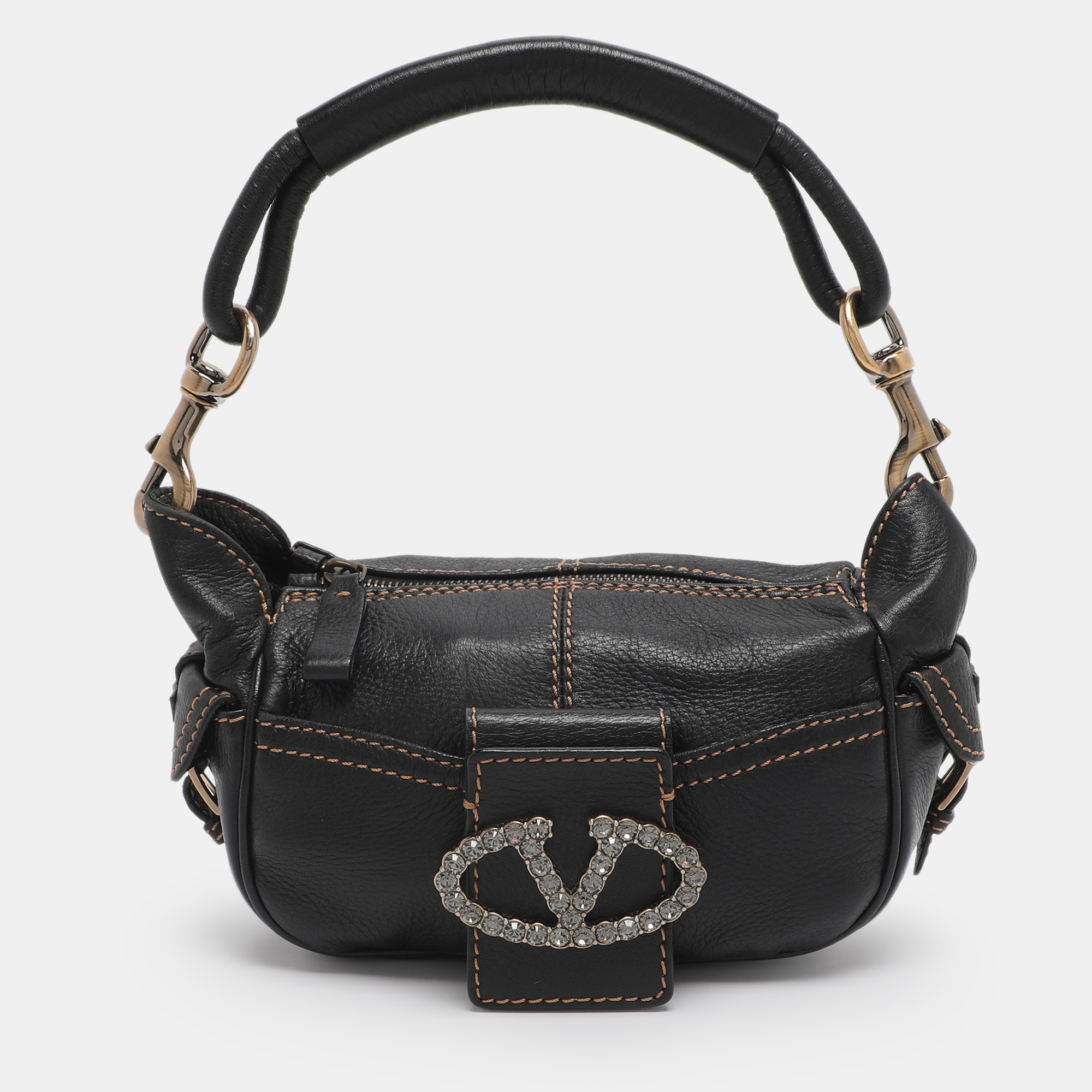 Click to view more detailed imagery on our partner's website Pre-owned Valentino Garavani Escape V Logo Black Leather Shoulder Bag
