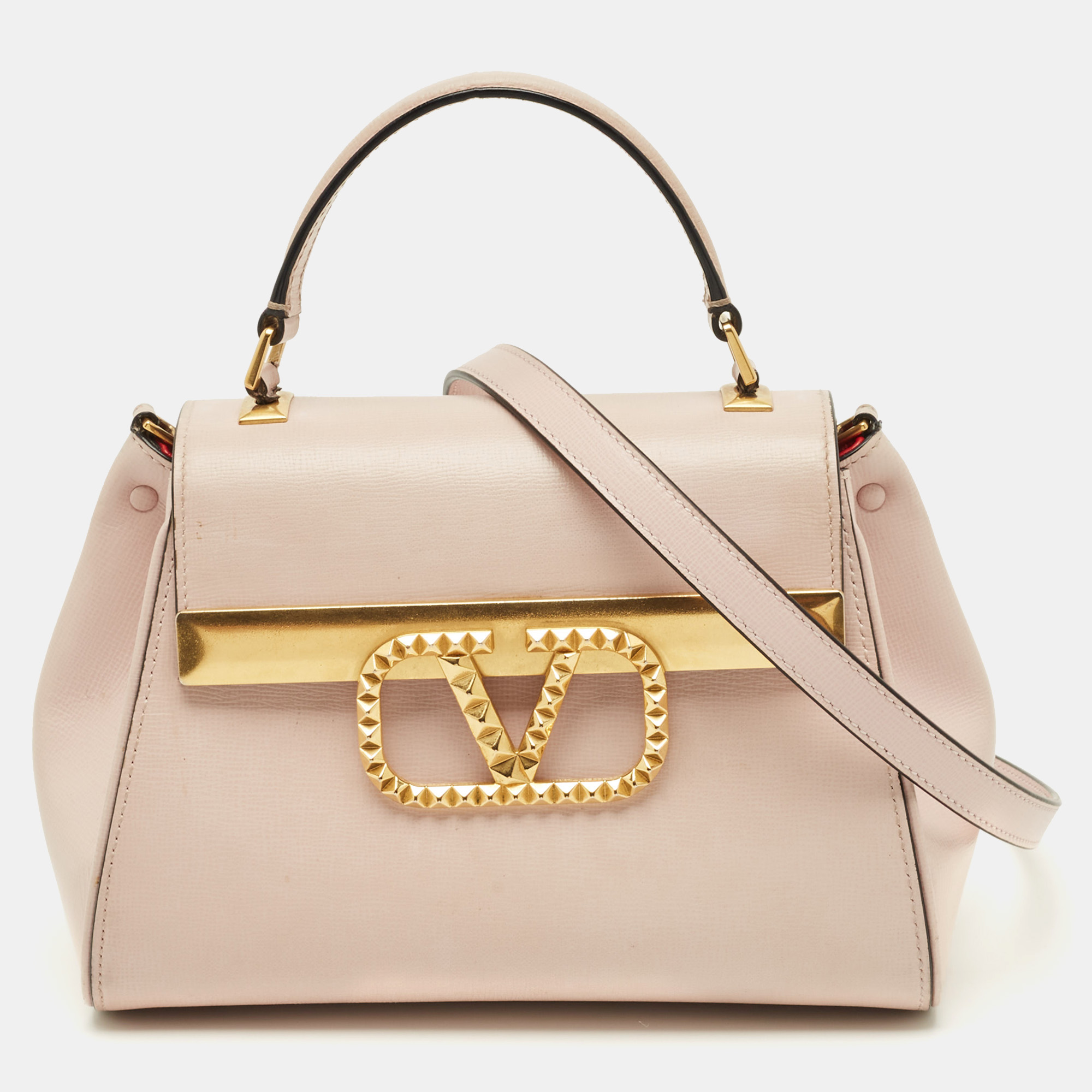 

Valentino Alcove Rockstud  Pink Leather Top Handle Bag