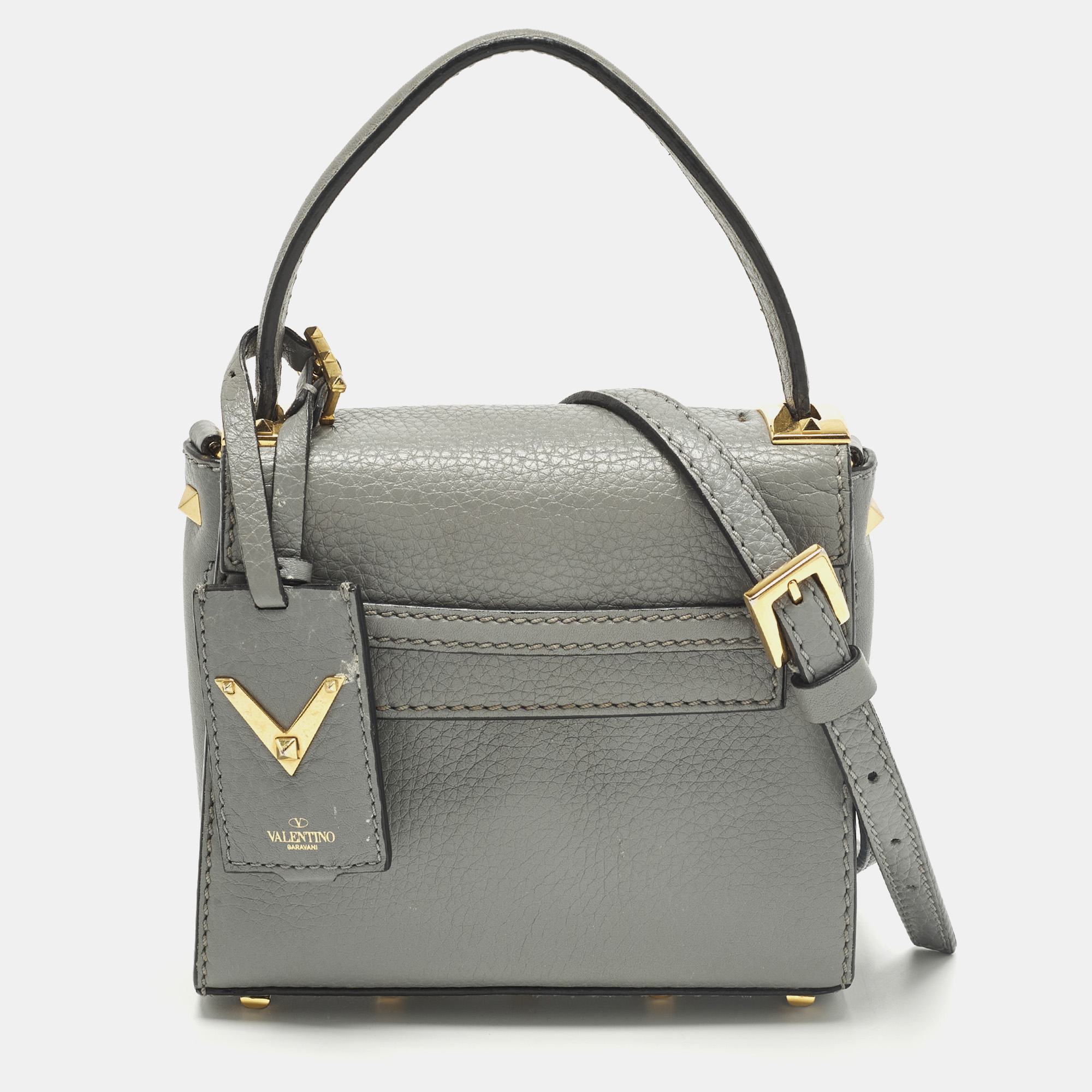 

Valentino My Rockstud Mini Grey Leather Top Handle Bag