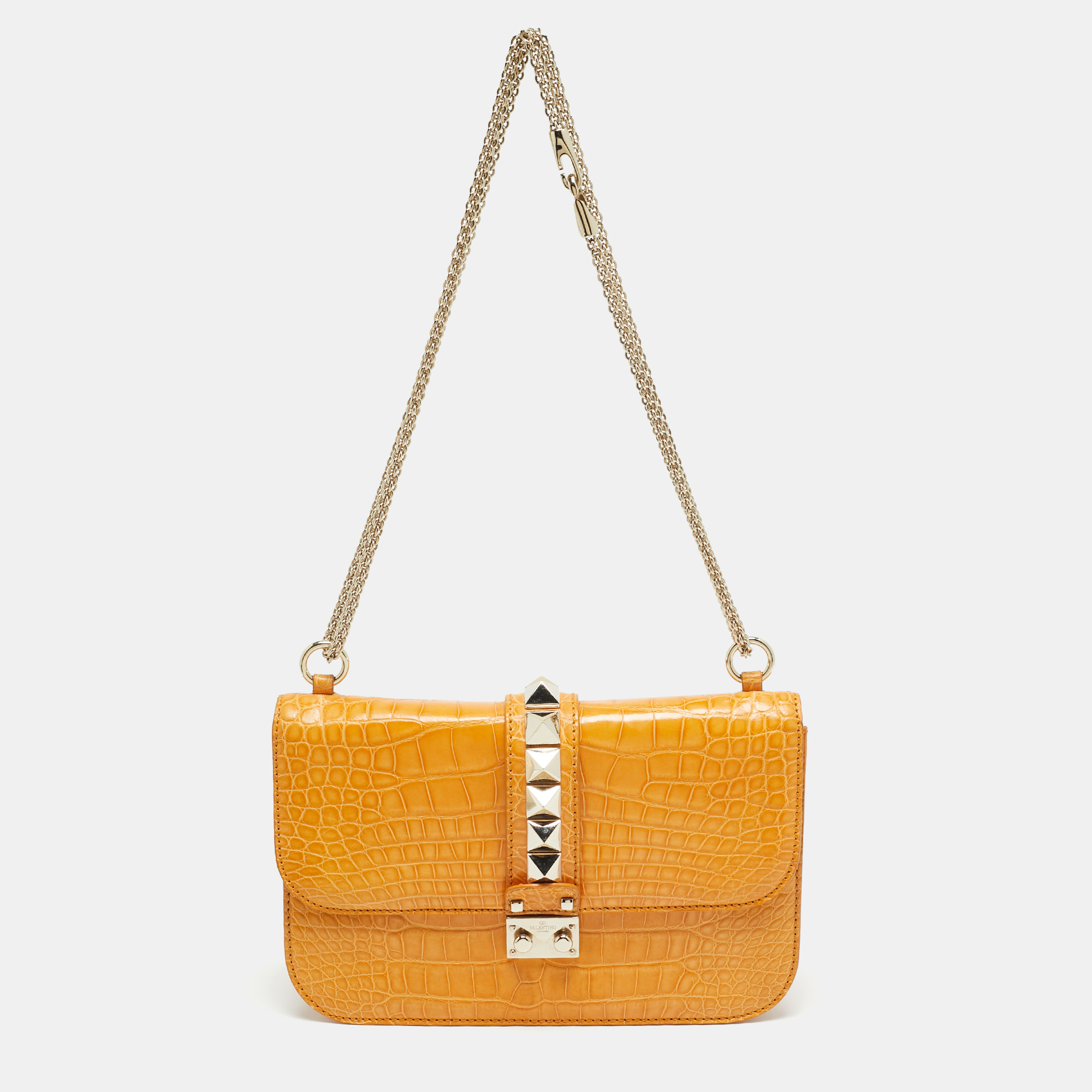 

Valentino Glam Lock  Dark Yellow Alligator Flap Bag