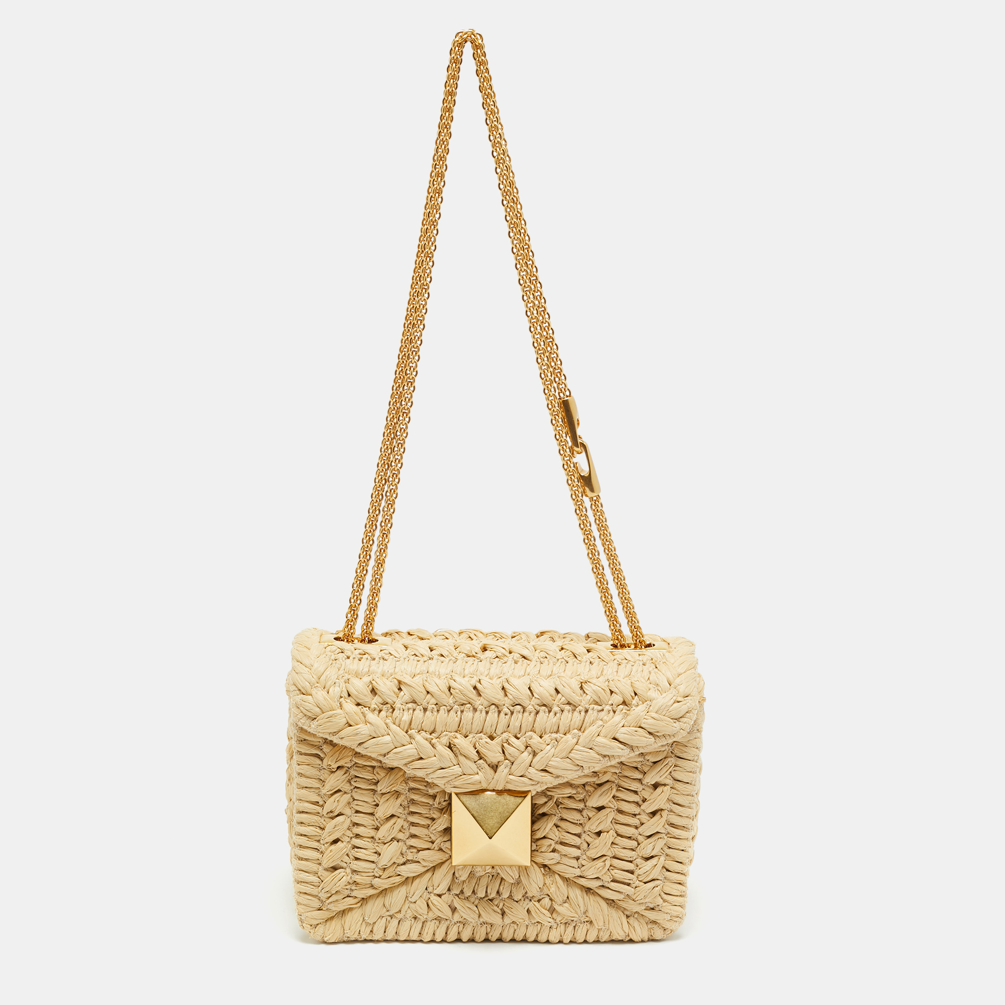 

Valentino One Stud Beige Raffia Shoulder Bag