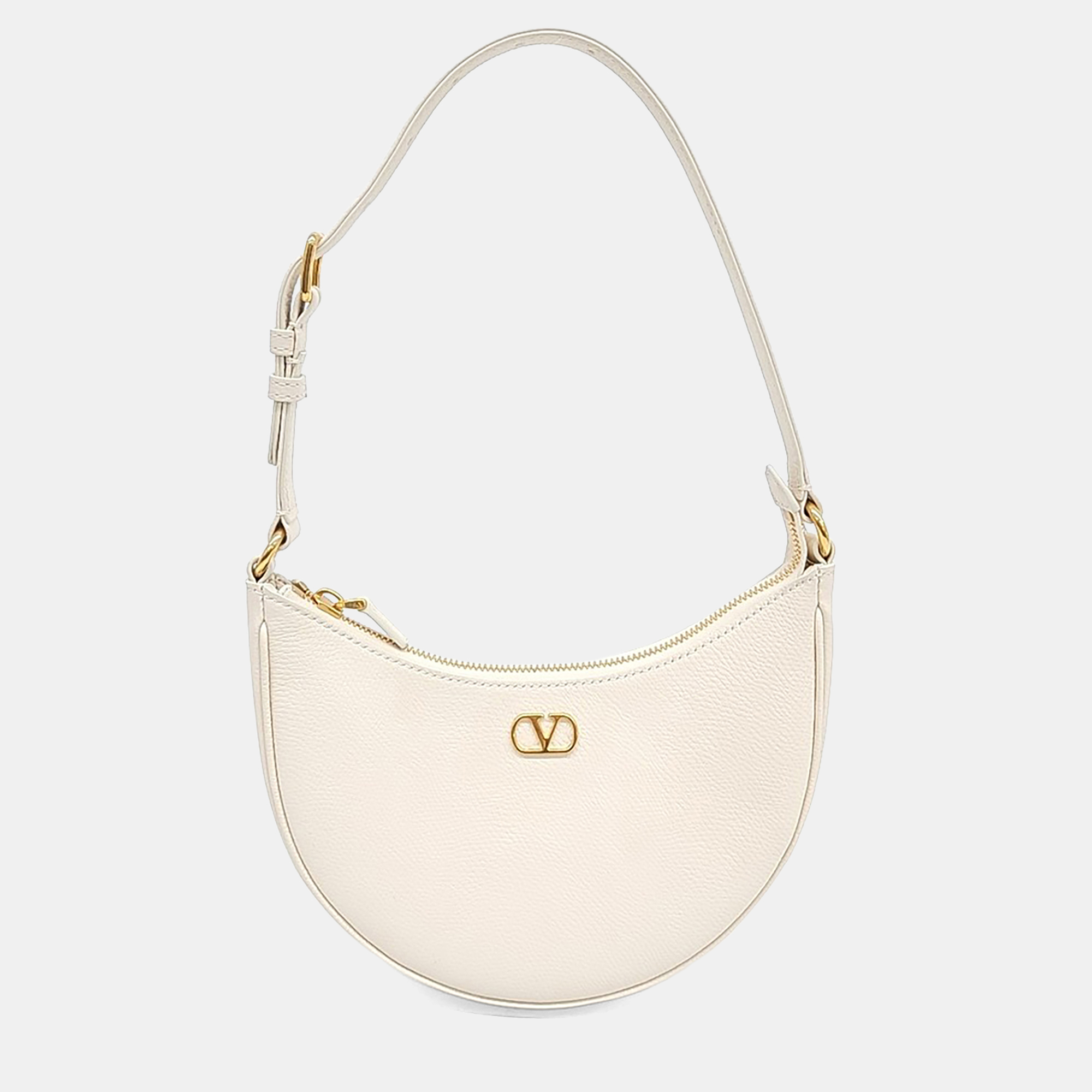

Valentino White Leather V-Logo Mini Hobo Bag