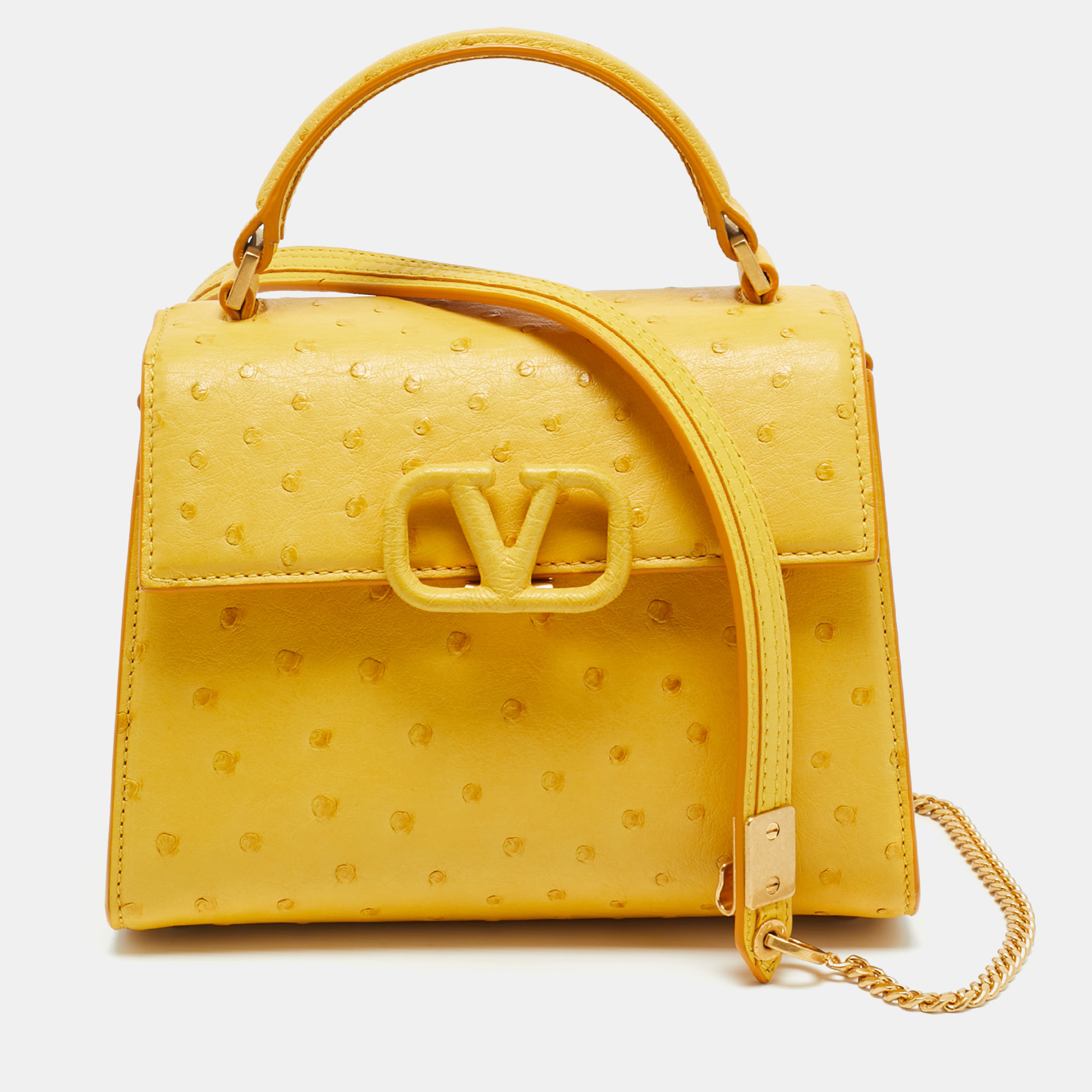 

Valentino VSling Mini Yellow Ostrich Leather Top Handle Bag
