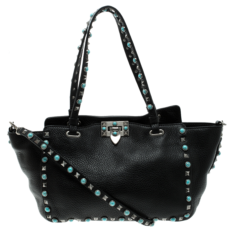 Pre Owned Valentino Black Leather Small Rockstud Tote