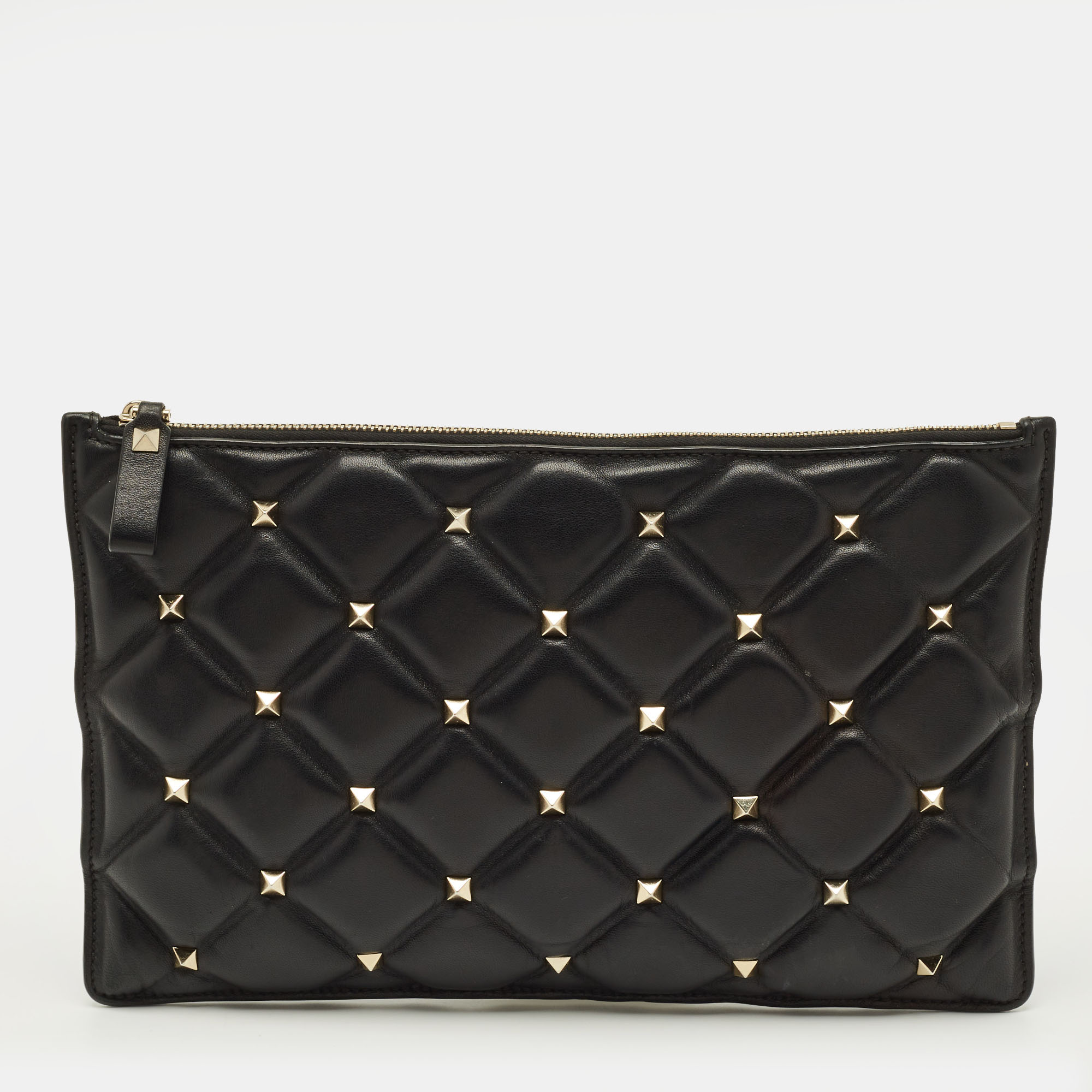 

Valentino Rockstud Spike Black Quilted Puffer Leather Clutch